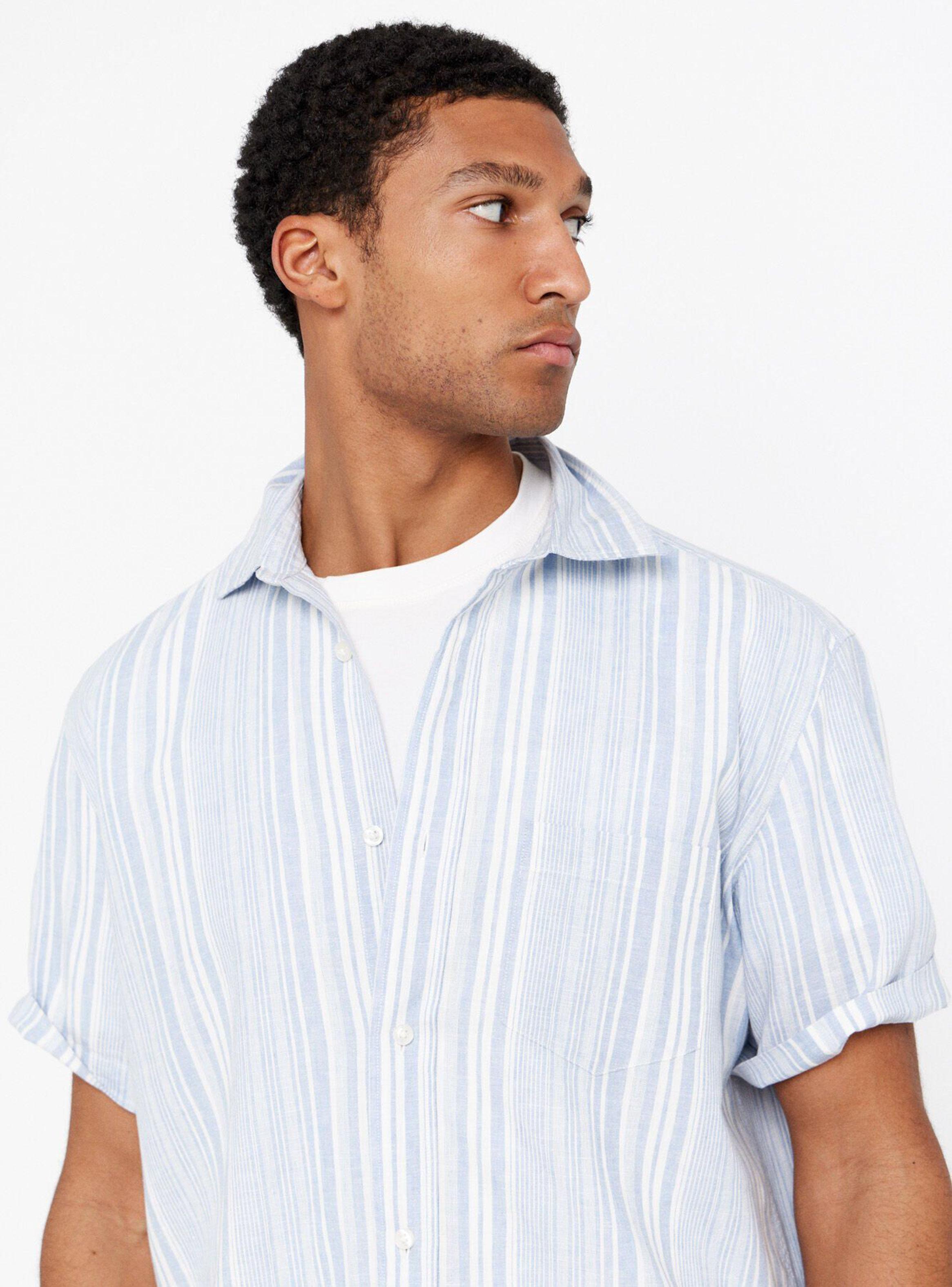 Camisa Lino Algodón Rayas Manga Corta-3