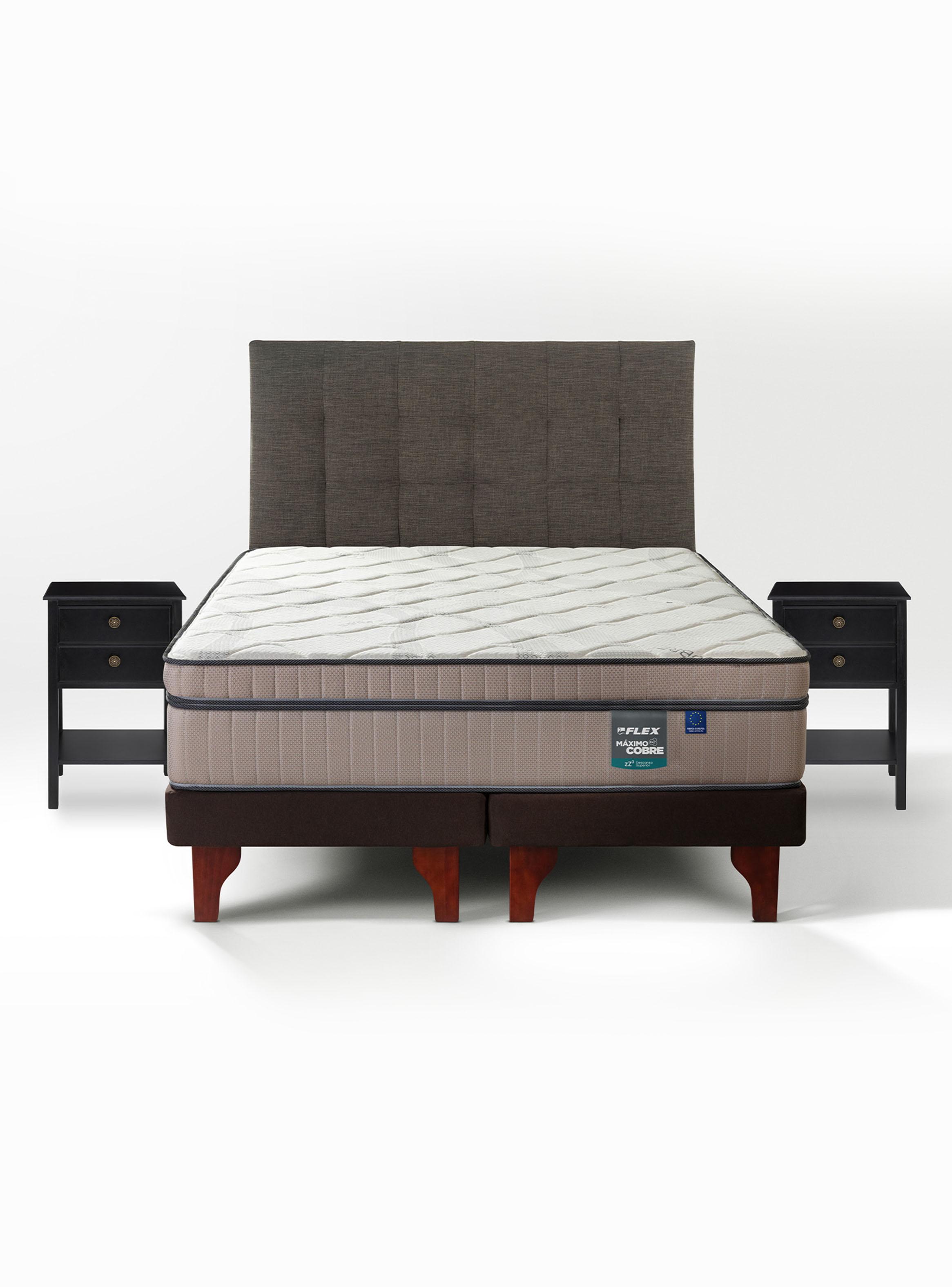 Cama Europea Máximo Cobre 2 Plazas Base Dividida + Respaldo Design Gráfito + Velador Rover-2