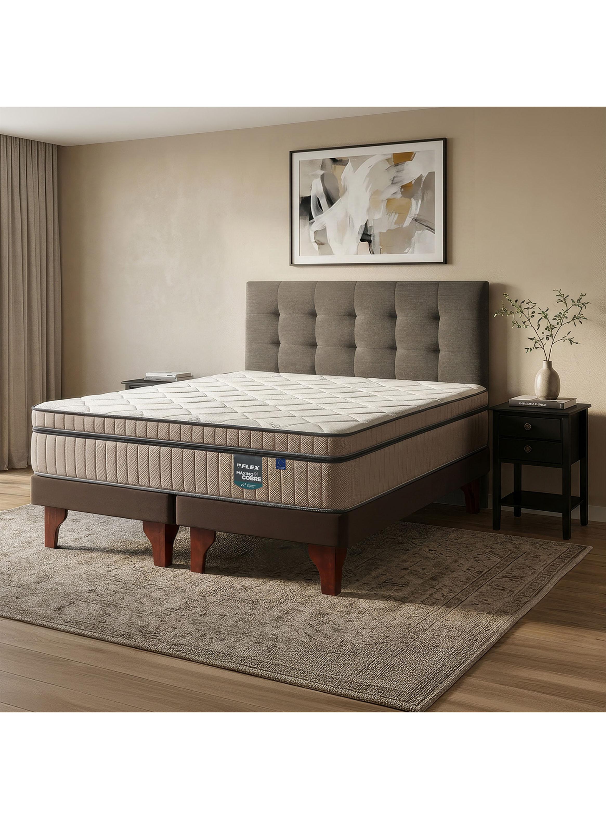Cama Europea Máximo Cobre 2 Plazas Base Dividida + Respaldo Design Gráfito + Velador Rover-5