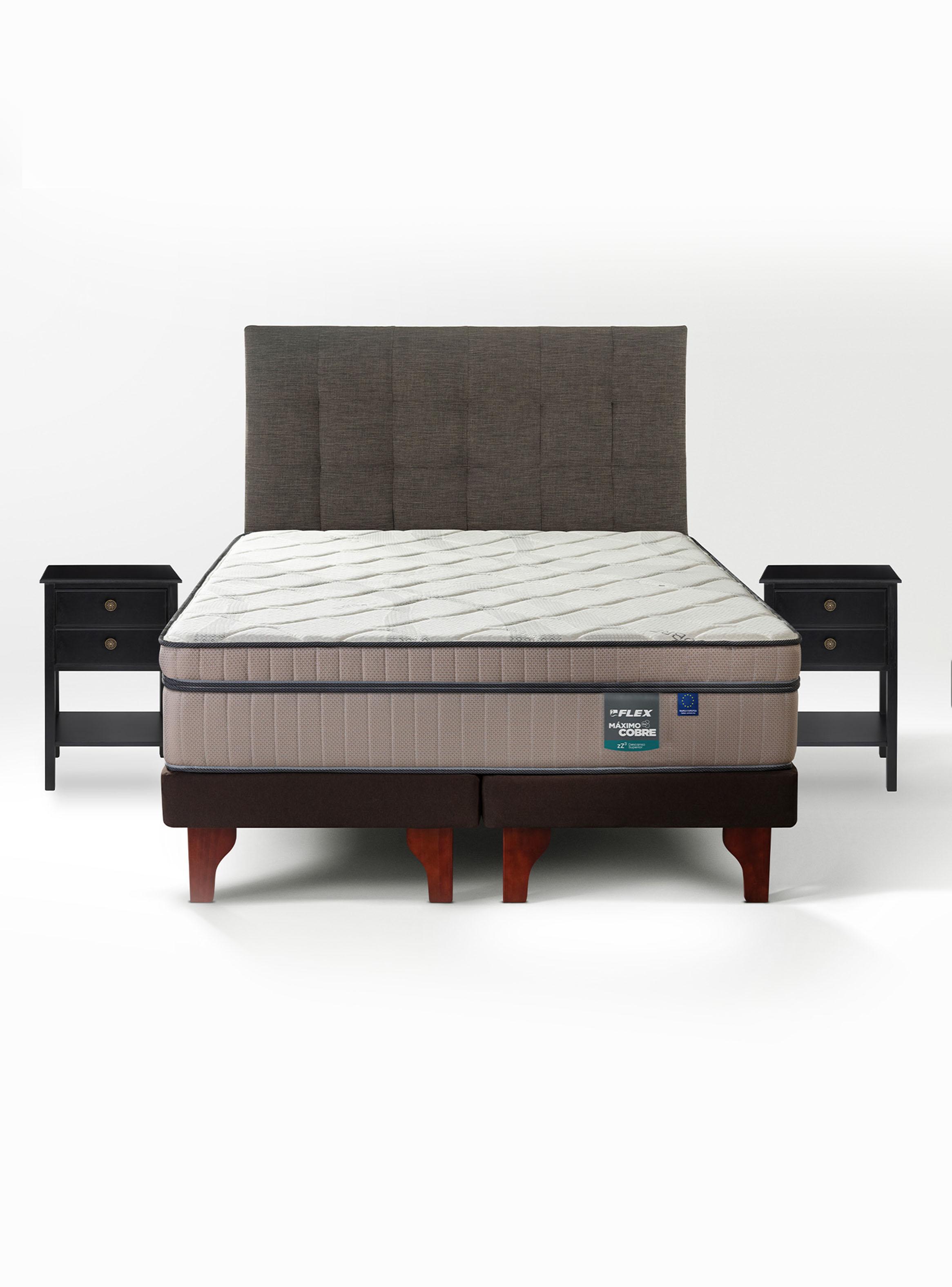 Cama Europea Máximo Cobre King + Respaldo Design Gráfito + Velador Rover-2