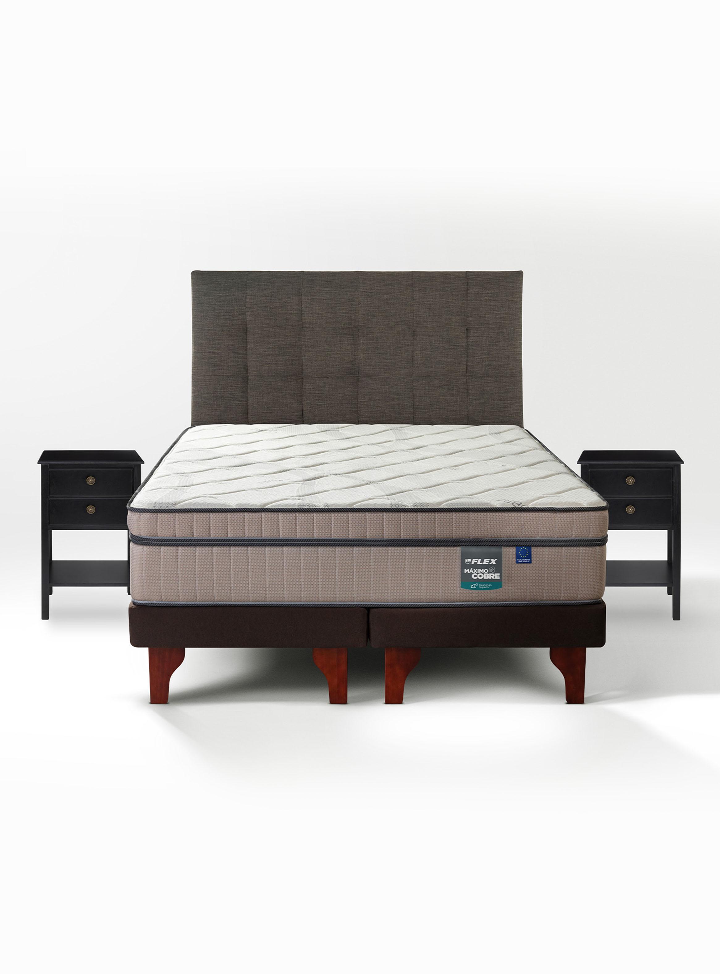 Cama Europea Máximo Cobre Súper King + Respaldo Design Gráfito + Velador Rover-2