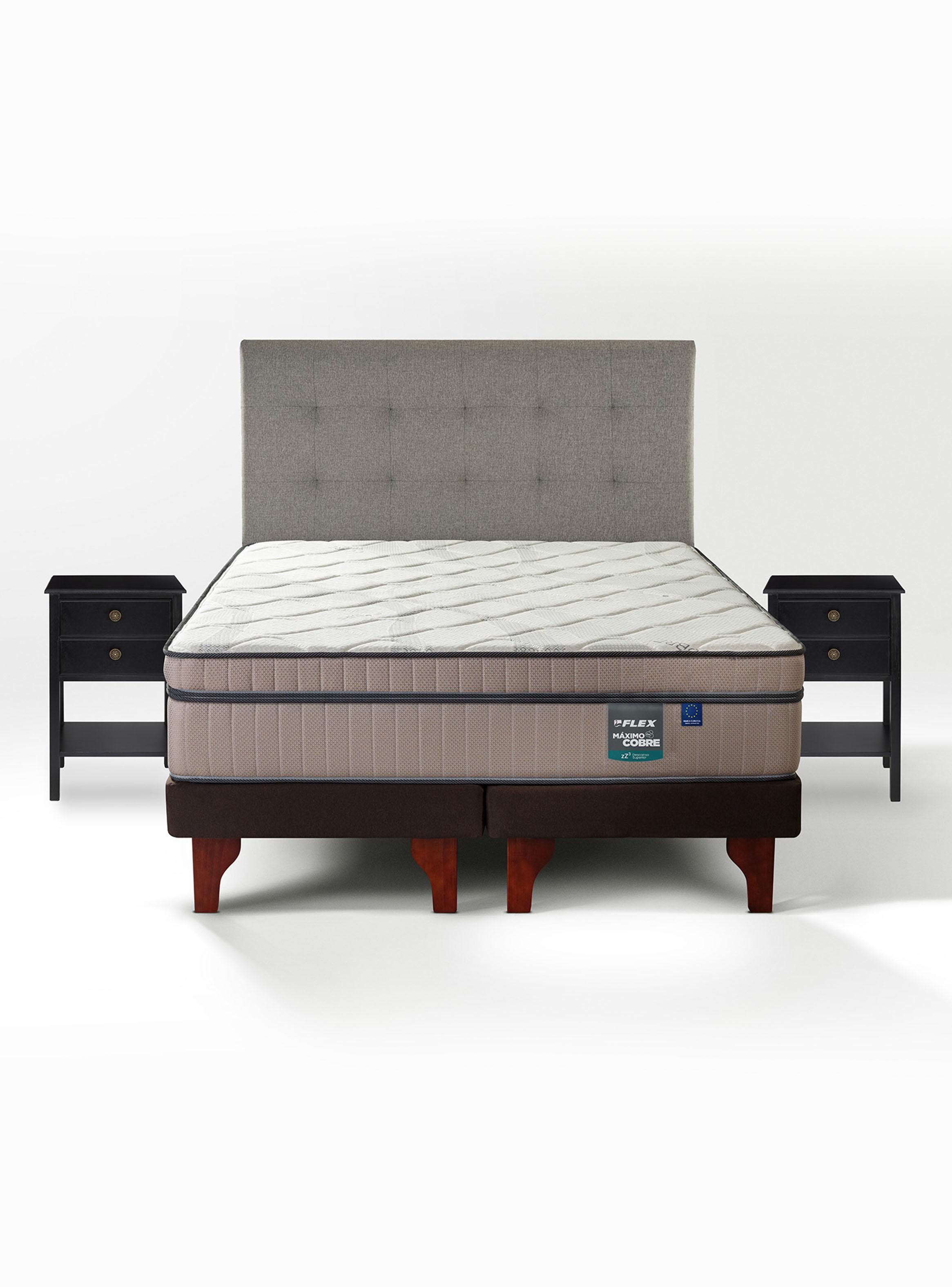 Cama Europea Máximo Cobre Súper King + Respaldo Design Gris + Velador Rover-2