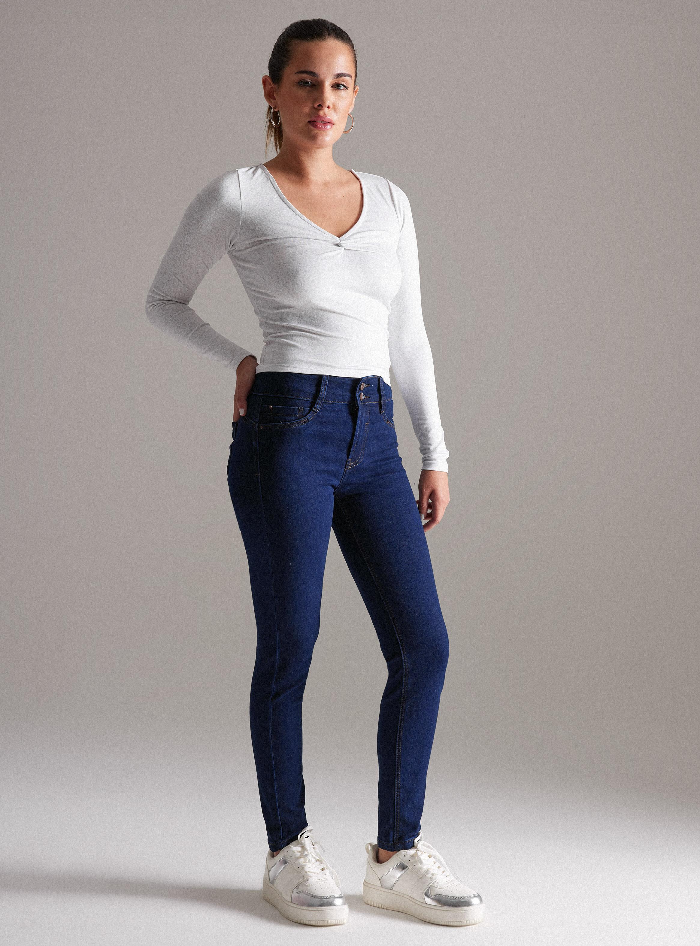 Jeans Skinny Elasticado Doble Botón-4