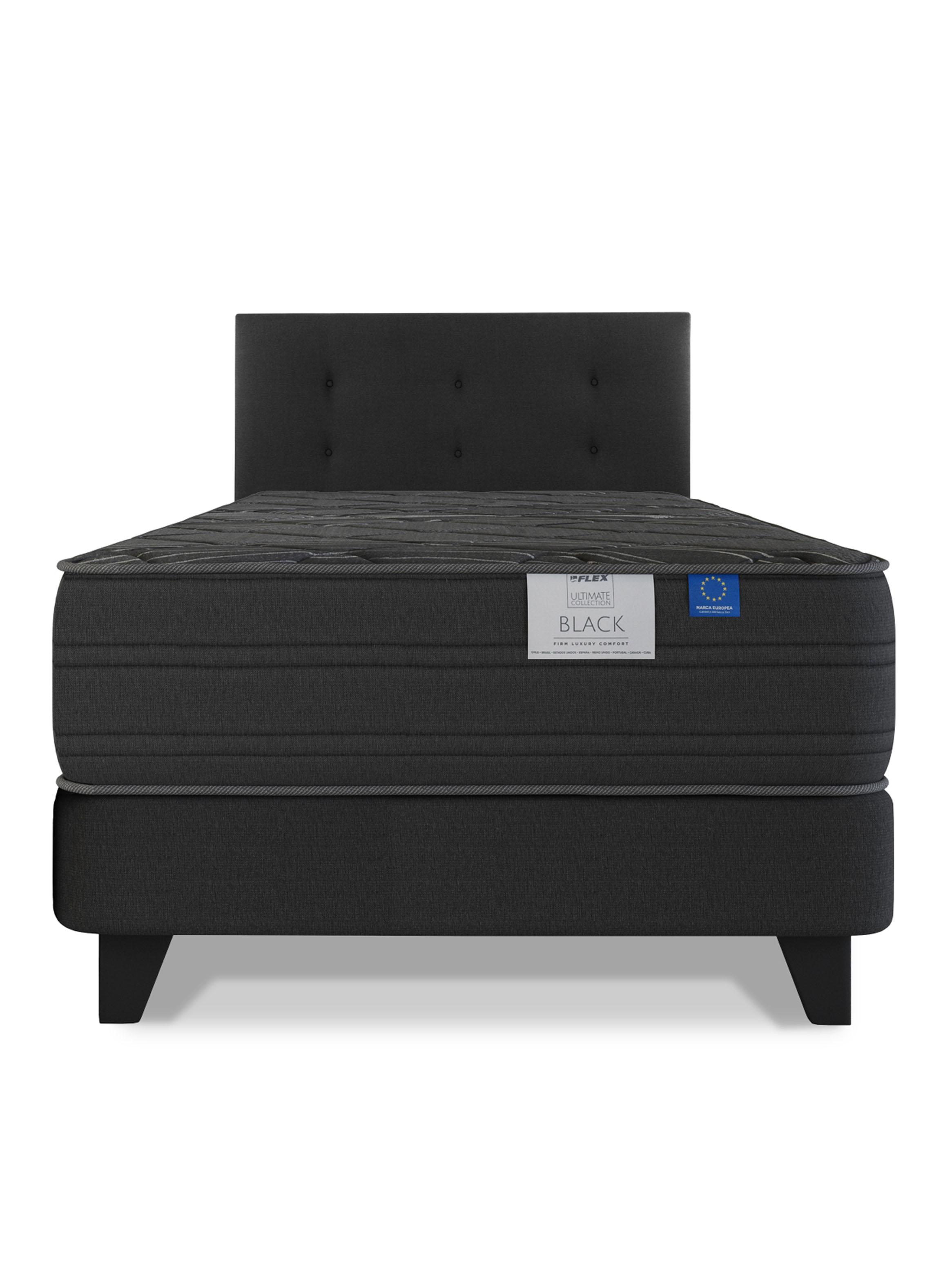 Cama Europea 1.5 Plazas Black Base Normal Gris Respaldo-2