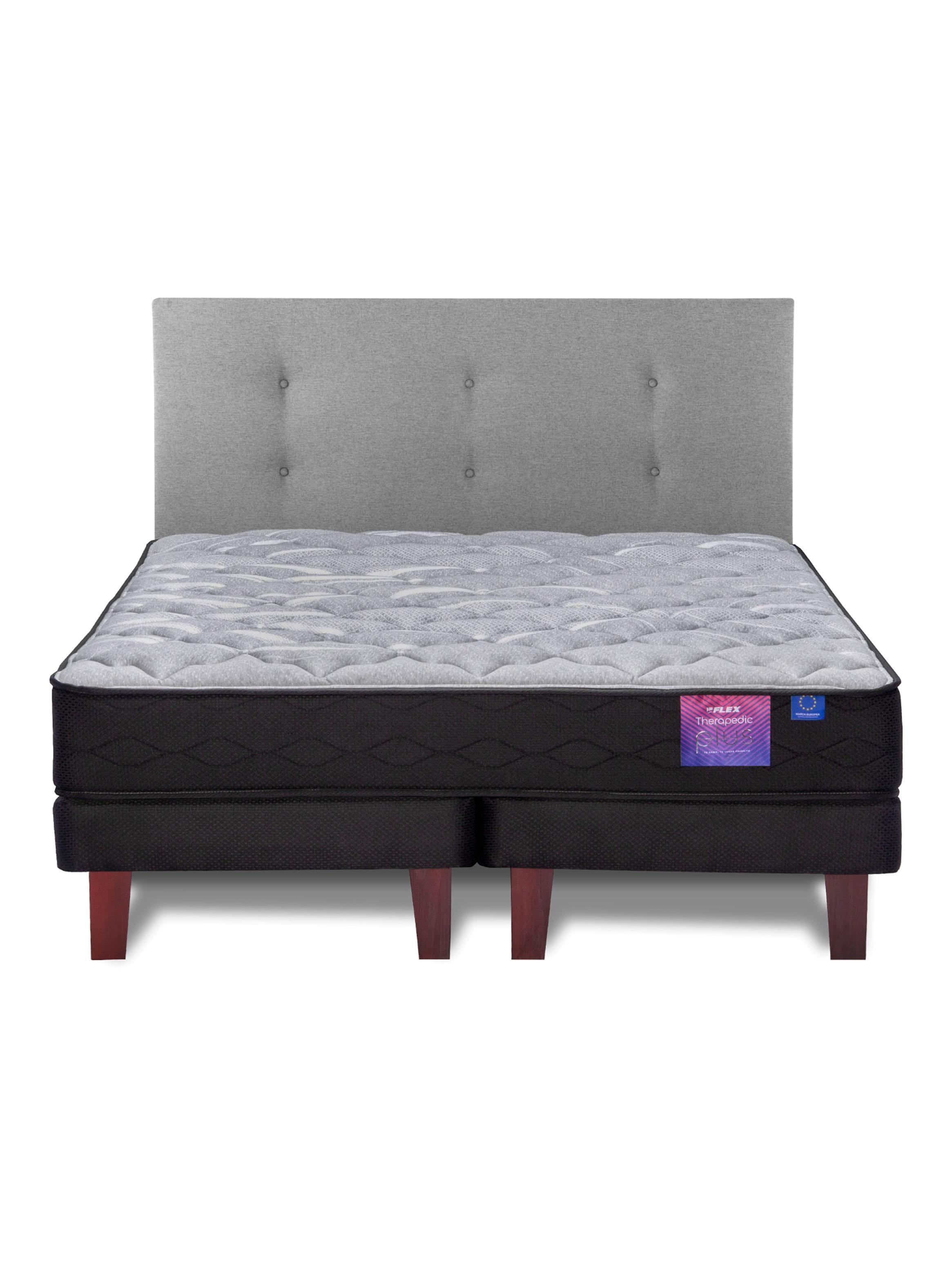 Cama Europea Therapedic Plus 2 Plazas Box Base Dividida + Respaldo Royal Gris-2