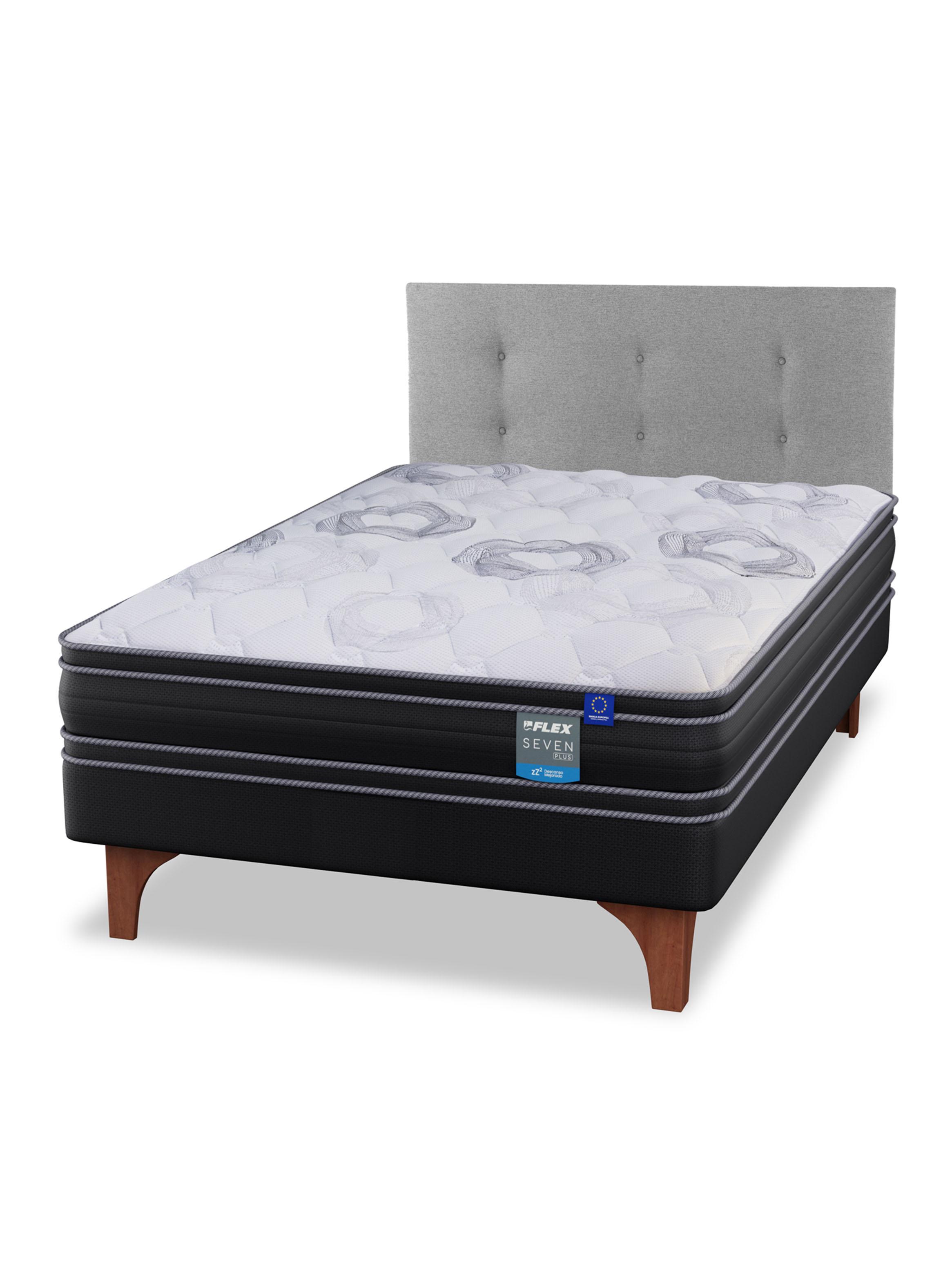 Cama Europea Seven Plus 1.5 Plazas Box + Respaldo Royal Gris-0
