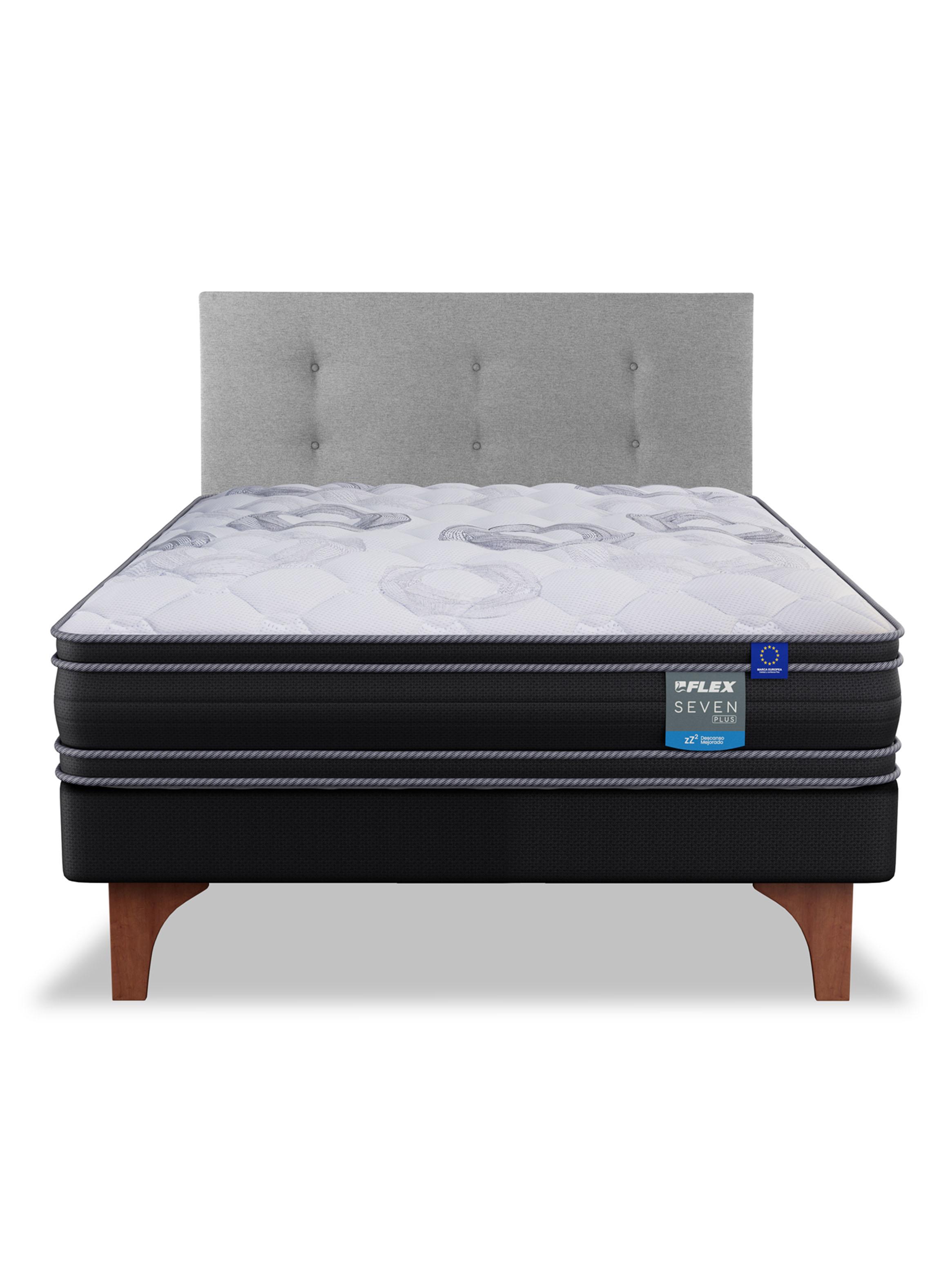 Cama Europea Seven Plus 1.5 Plazas Box + Respaldo Royal Gris-2