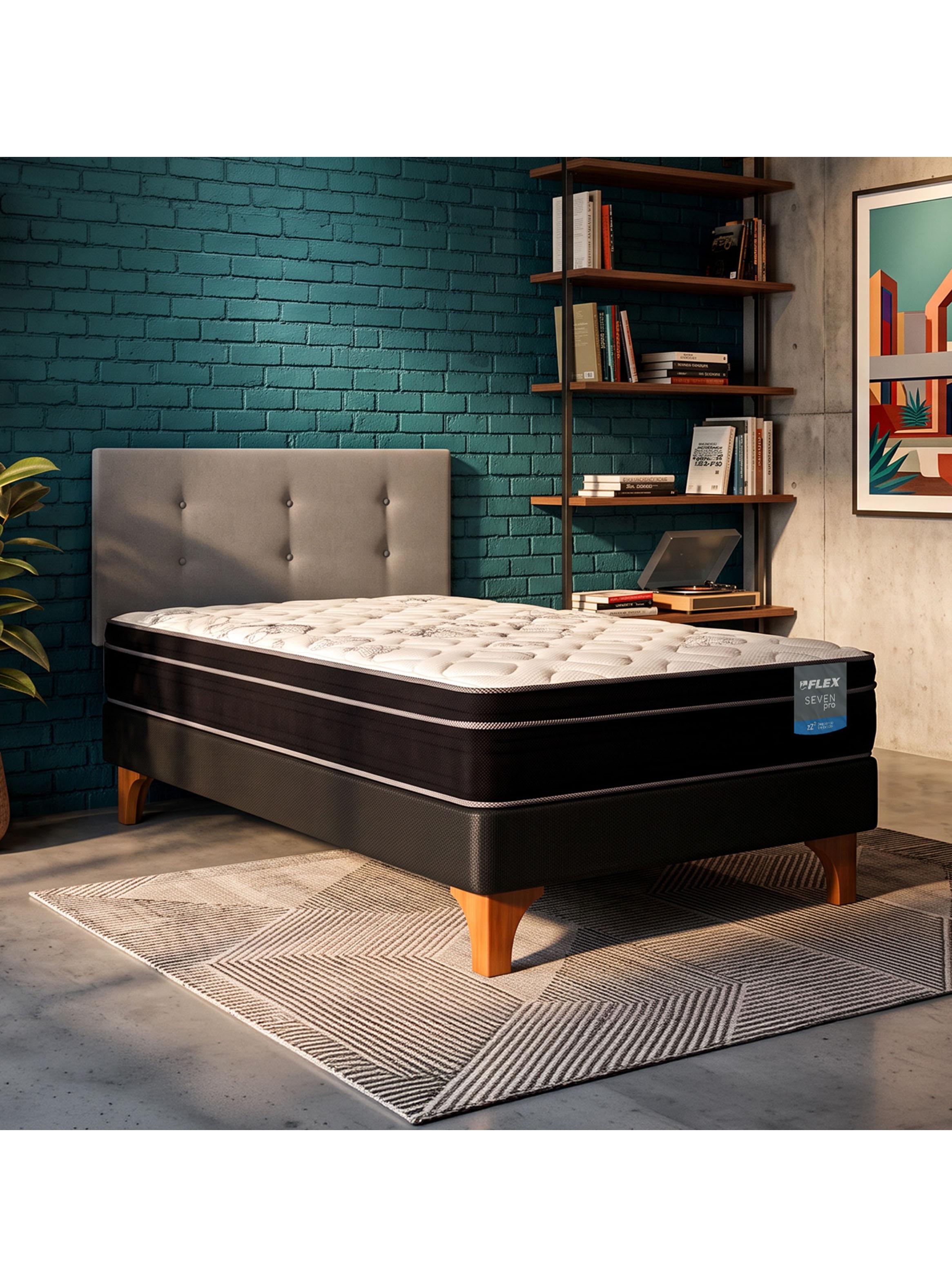 Cama Europea Seven Pro 1.5 Plazas Box + Respaldo Royal G-5