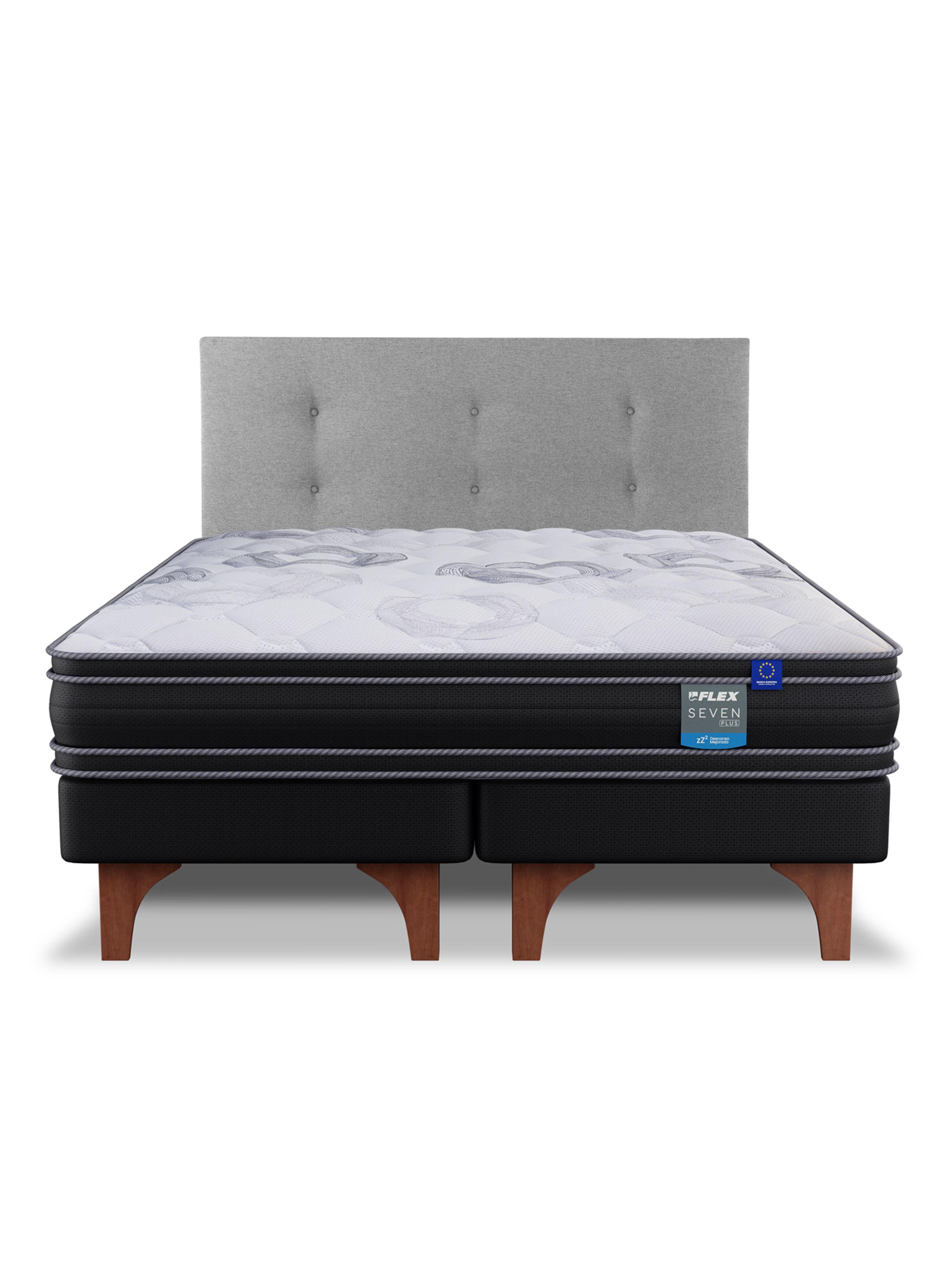 Cama Europea Seven Plus 2 Plazas Box Base Dividida + Respaldo Royal Gris-2