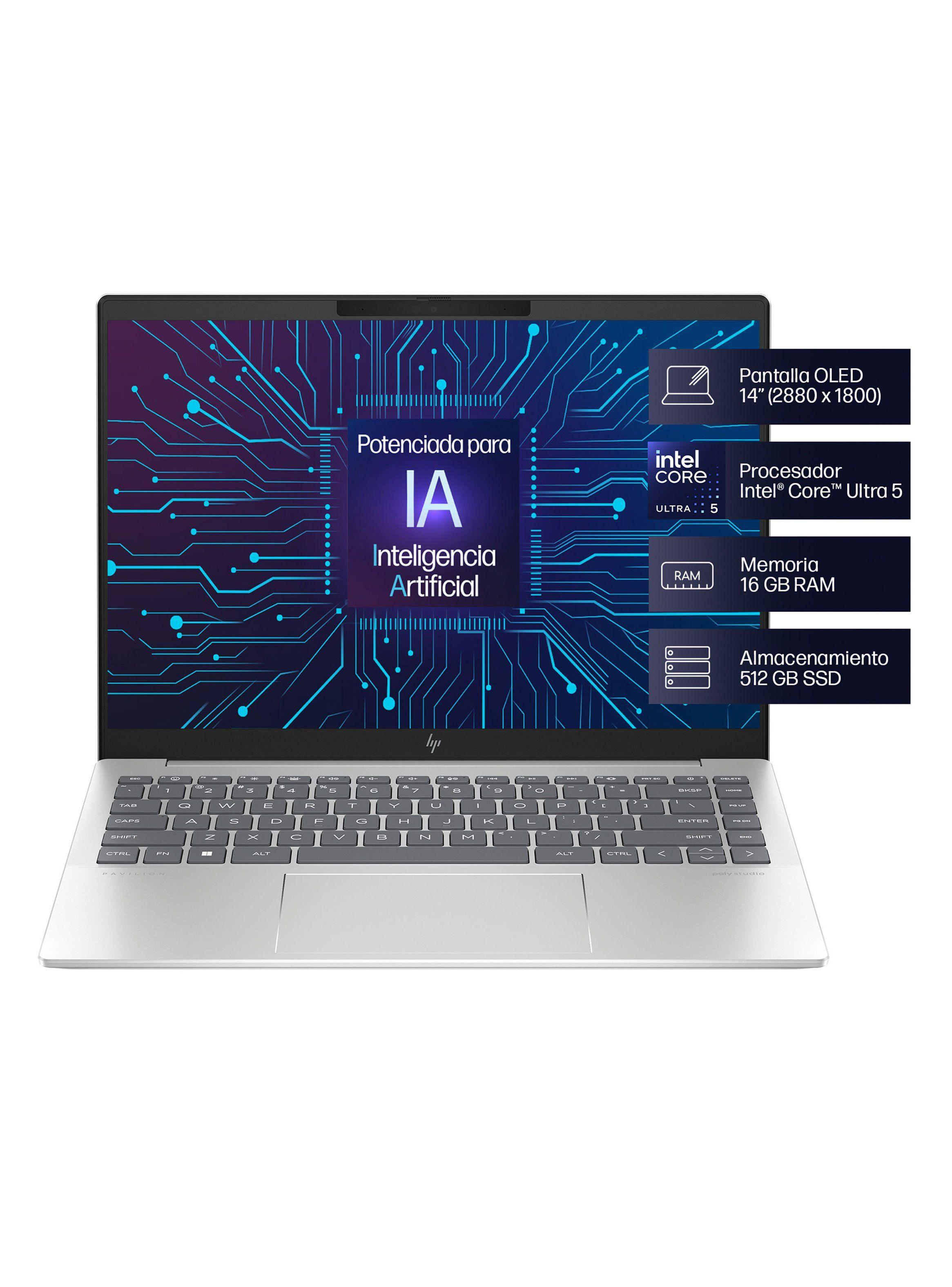 Notebook HP Pavilion Plus 14-ew1000la Intel Core Ultra 5 Iris Xe Graphics 16GB RAM 512GB SSD 14" 2.8K Windows 11 Home-1