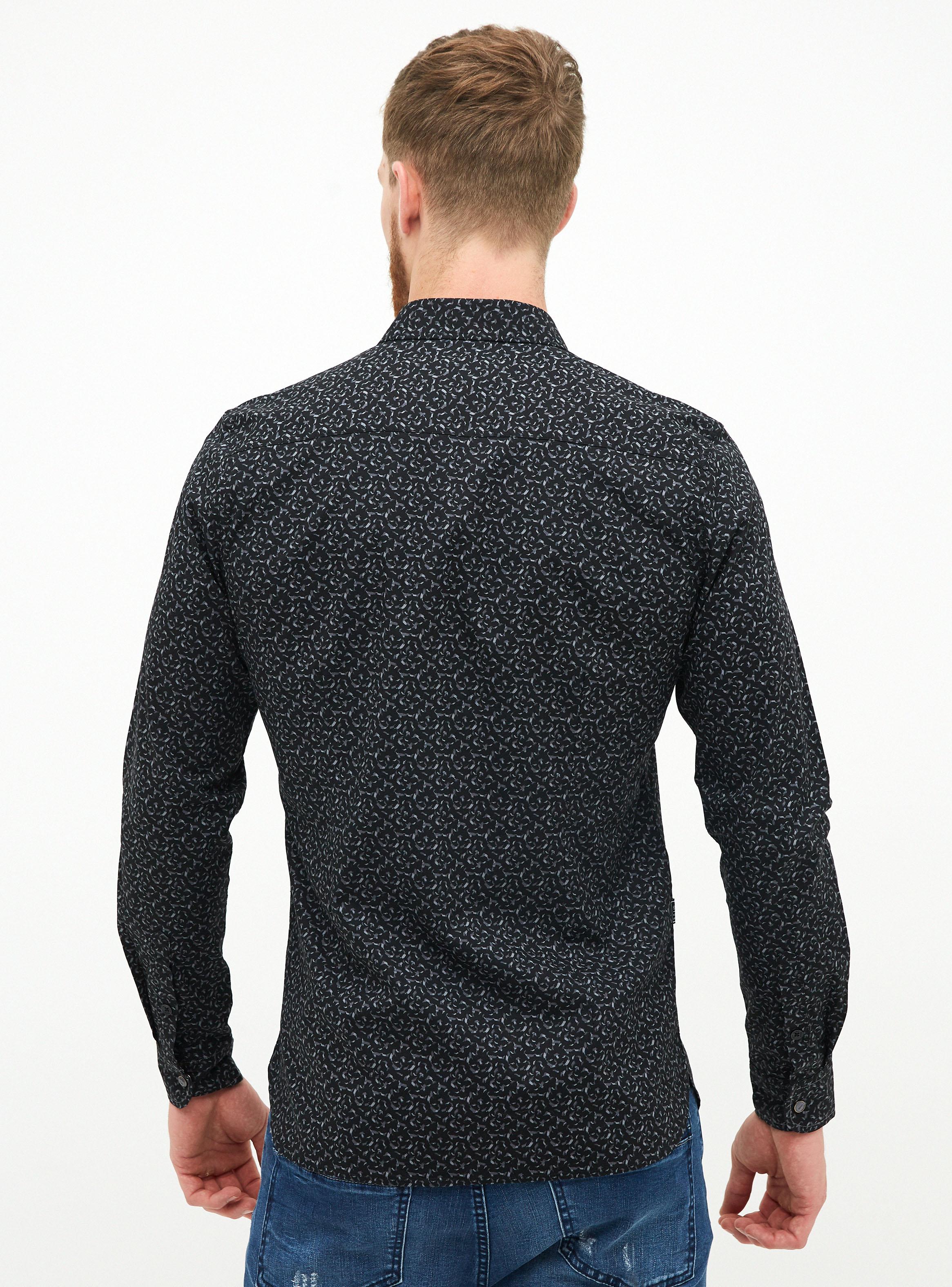 Camisa Negra Mini Print Manga Larga JJO-1