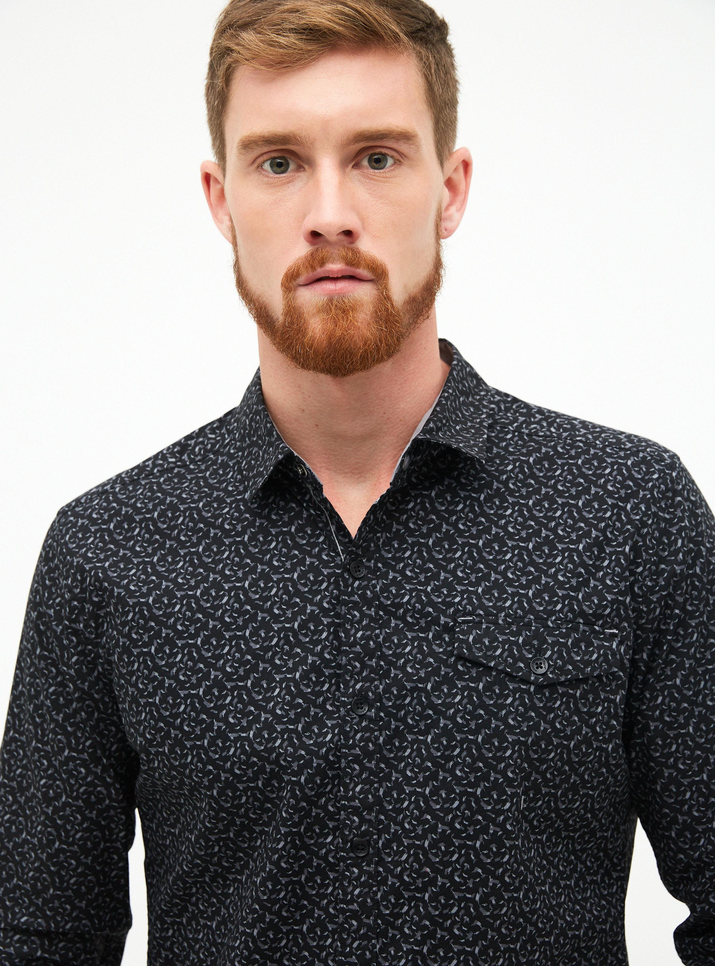 Camisa Negra Mini Print Manga Larga JJO-2