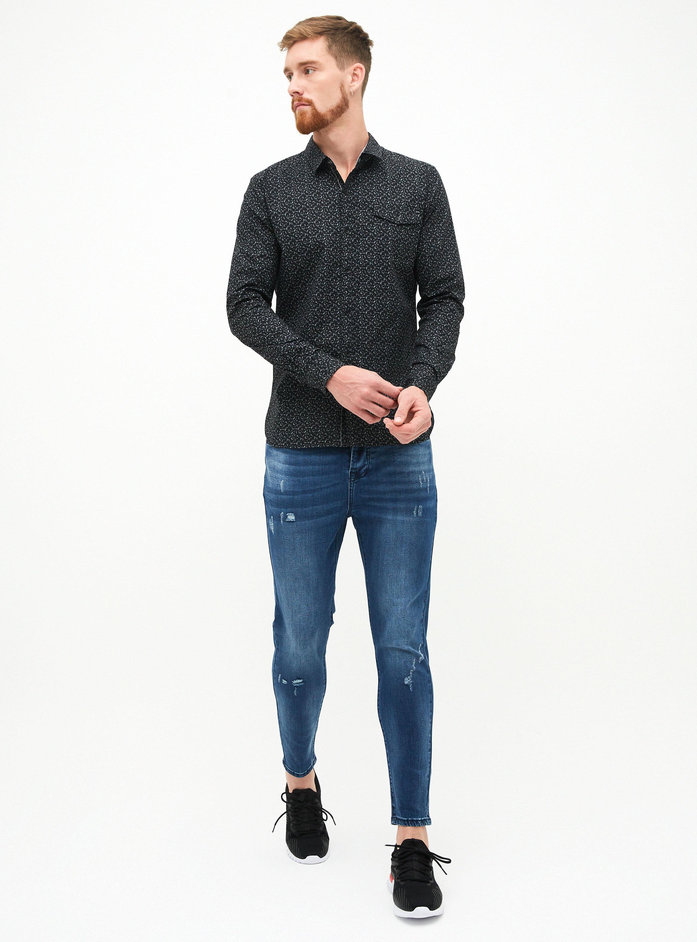 Camisa Negra Mini Print Manga Larga JJO-3