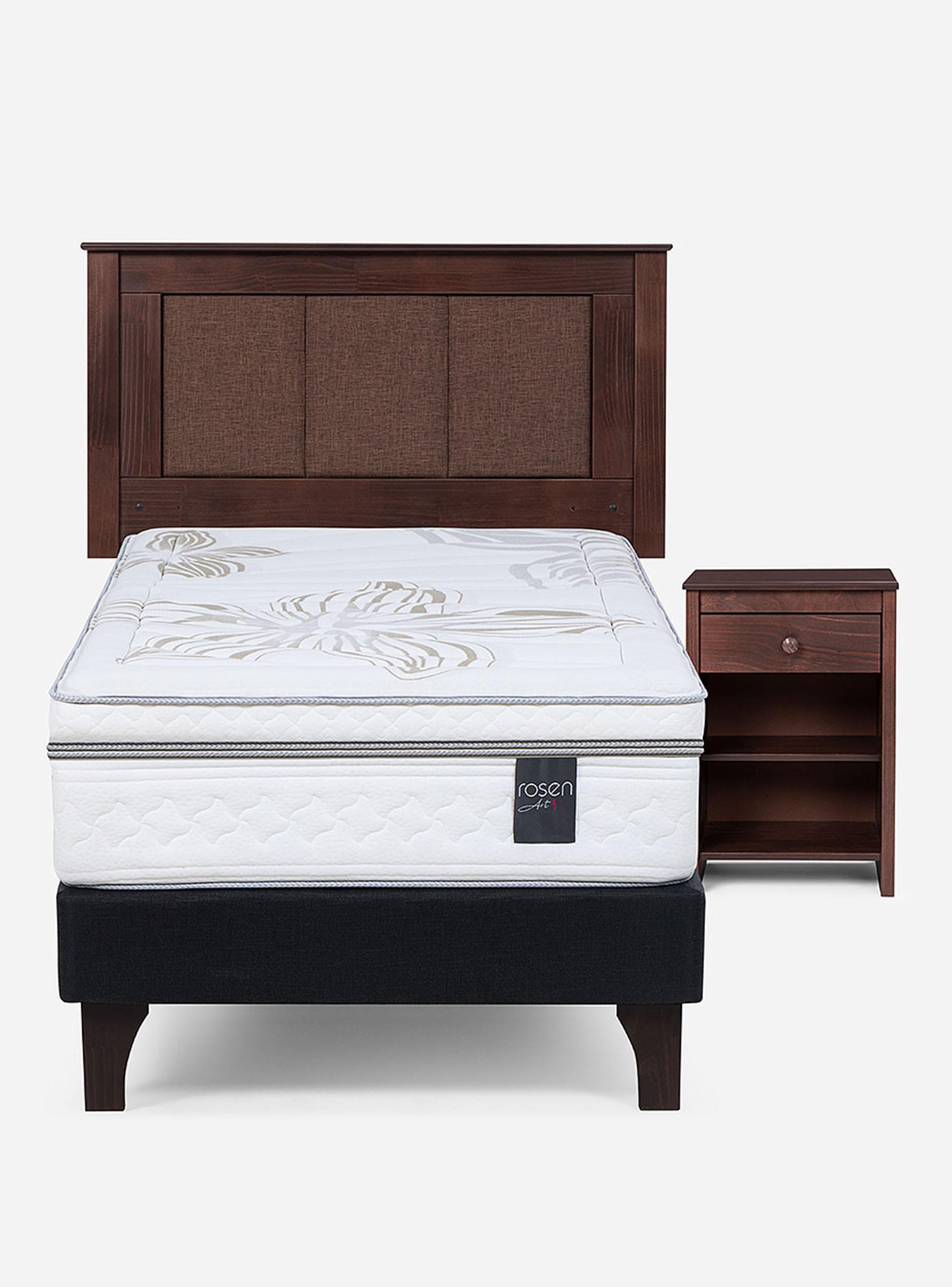 Cama Europea Art 4 1.5 Plazas + Respaldo Rachel + Velador-1
