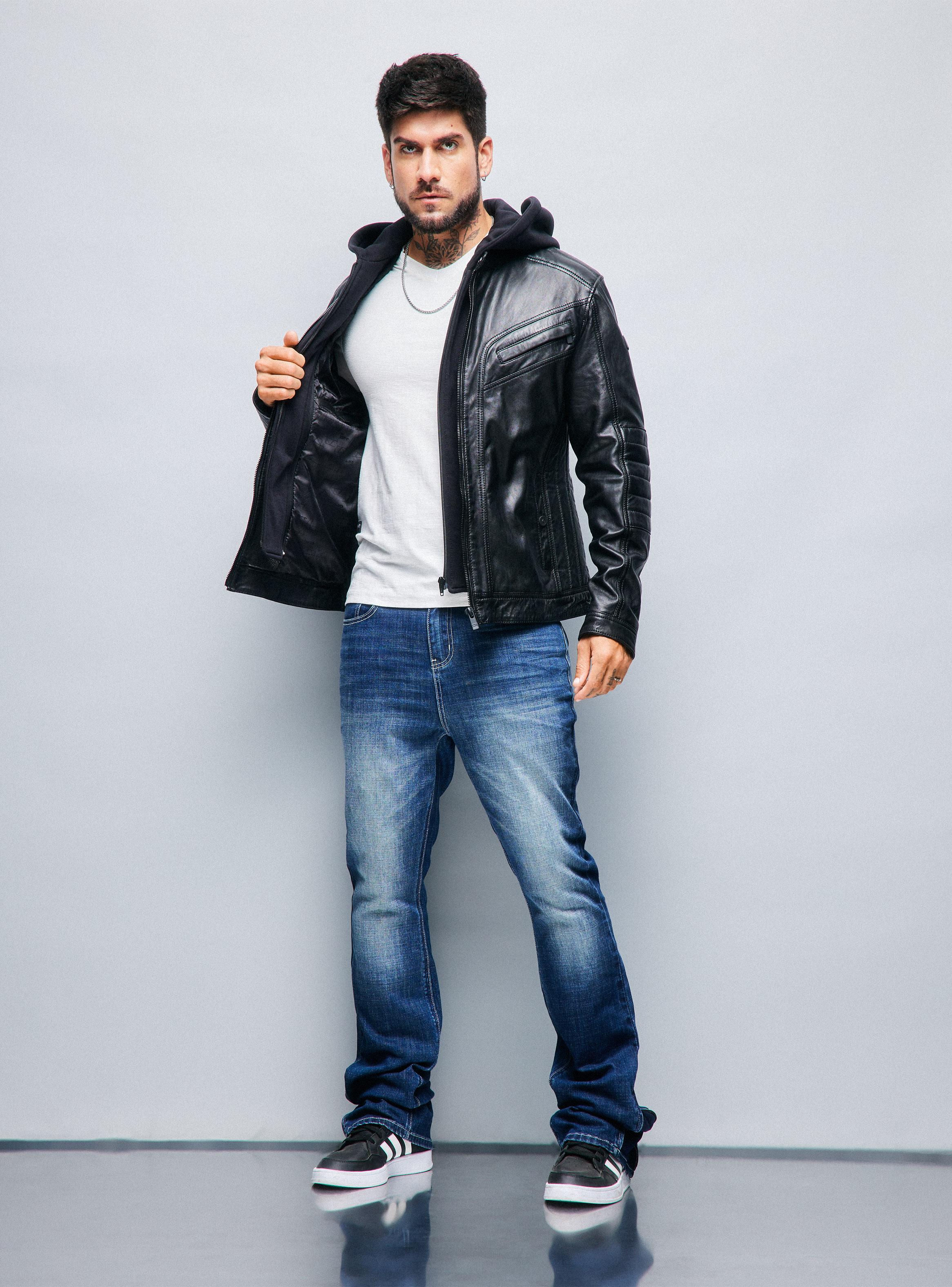 Chaqueta Cuero Real Biker Gorro Desmontable-4