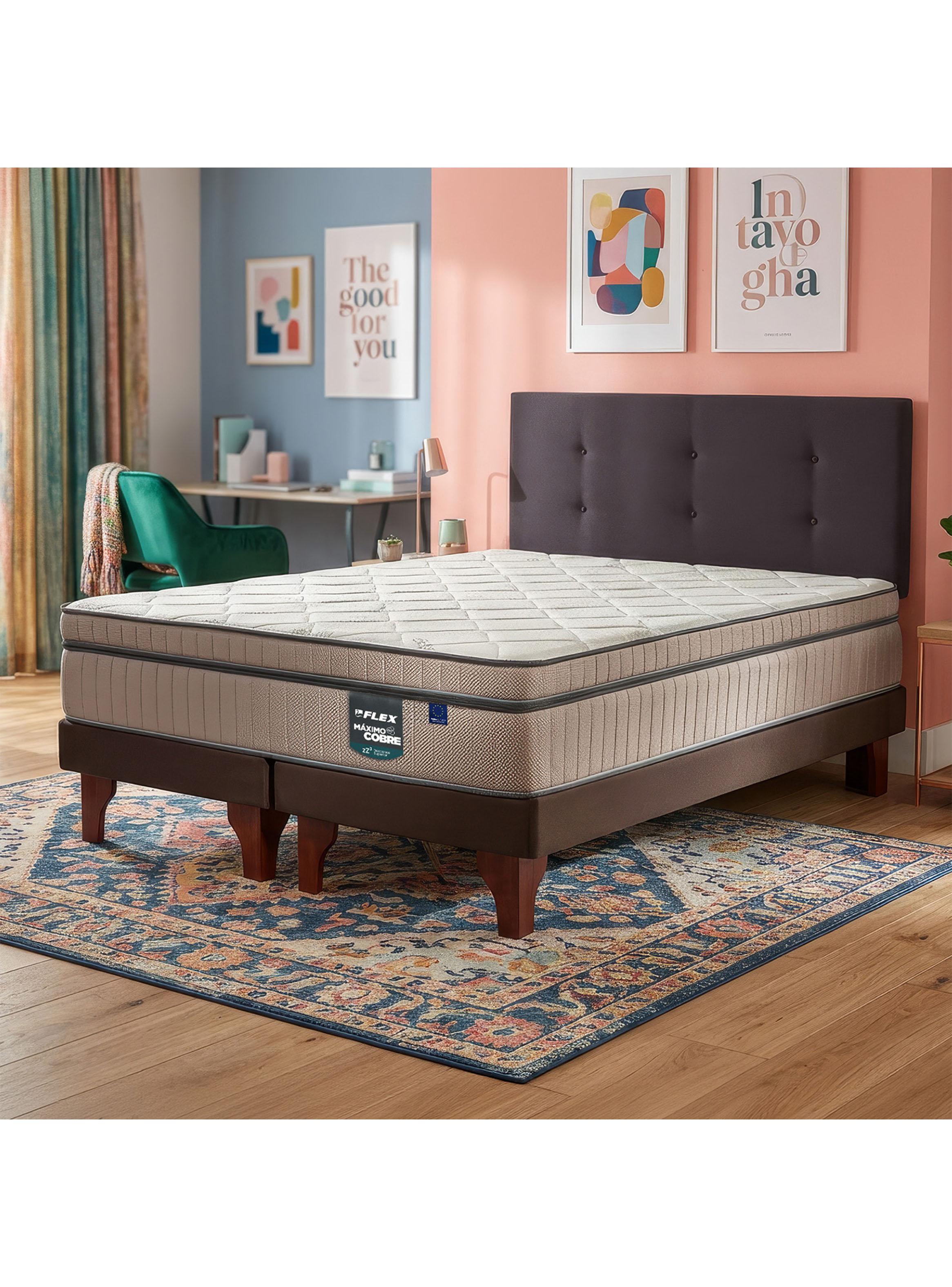 Cama Europea Maximo Cobre Base Dividida 2 Plazas Box + Respaldo Royal Negro-5