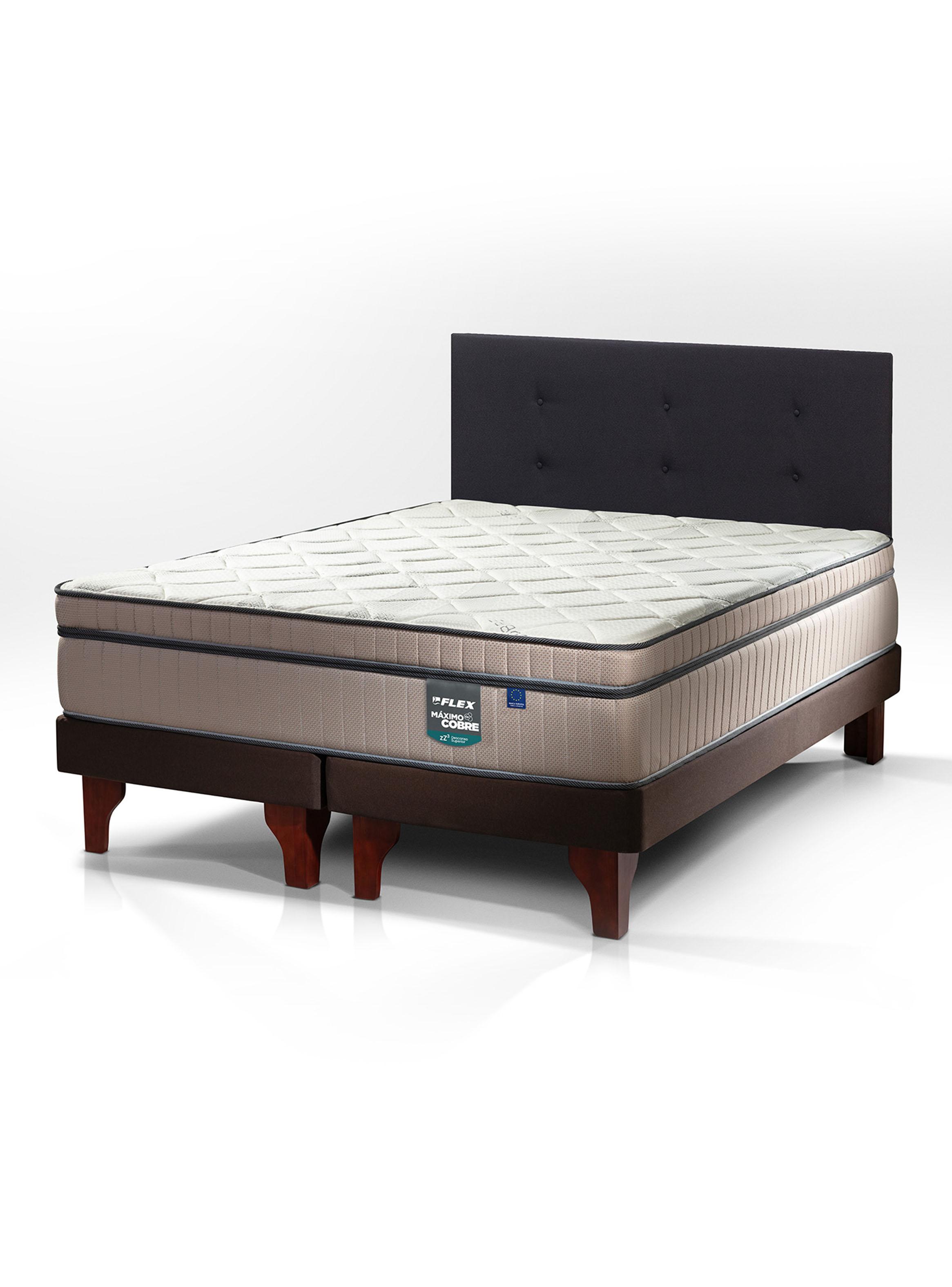 Cama Europea Maximo Cobre Base Dividida 2 Plazas Box + Respaldo Royal Negro-0