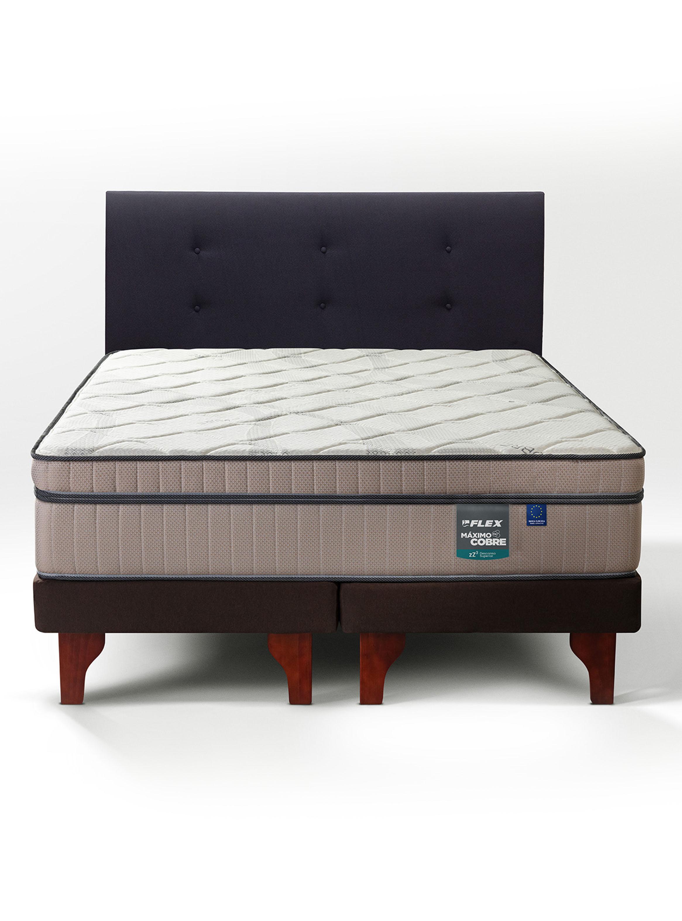 Cama Europea Maximo Cobre Base Dividida 2 Plazas Box + Respaldo Royal Negro-2