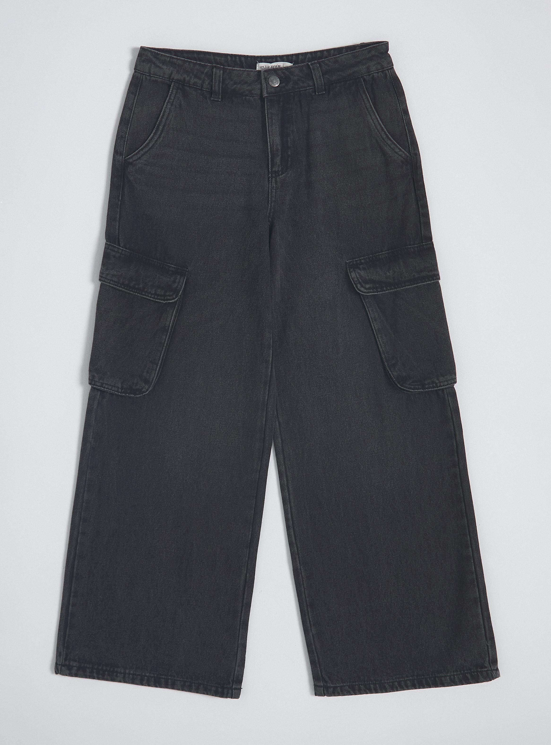 Jeans Wide Leg con Bolsillos Cargo-0