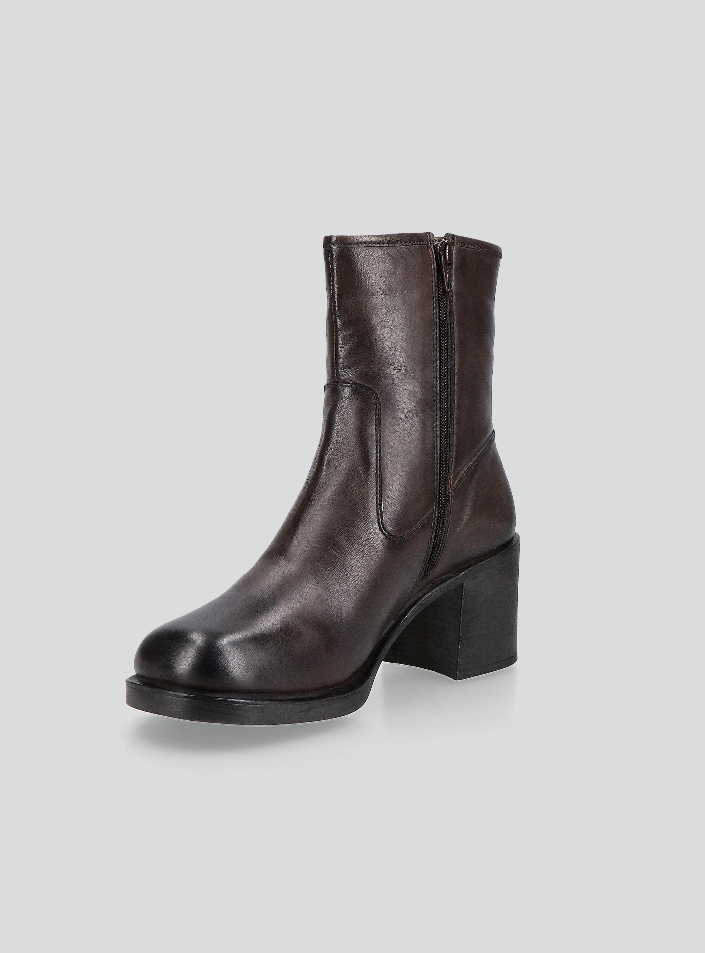 Botín Caña Ajustada Taco Columna Cuero Mujer-2