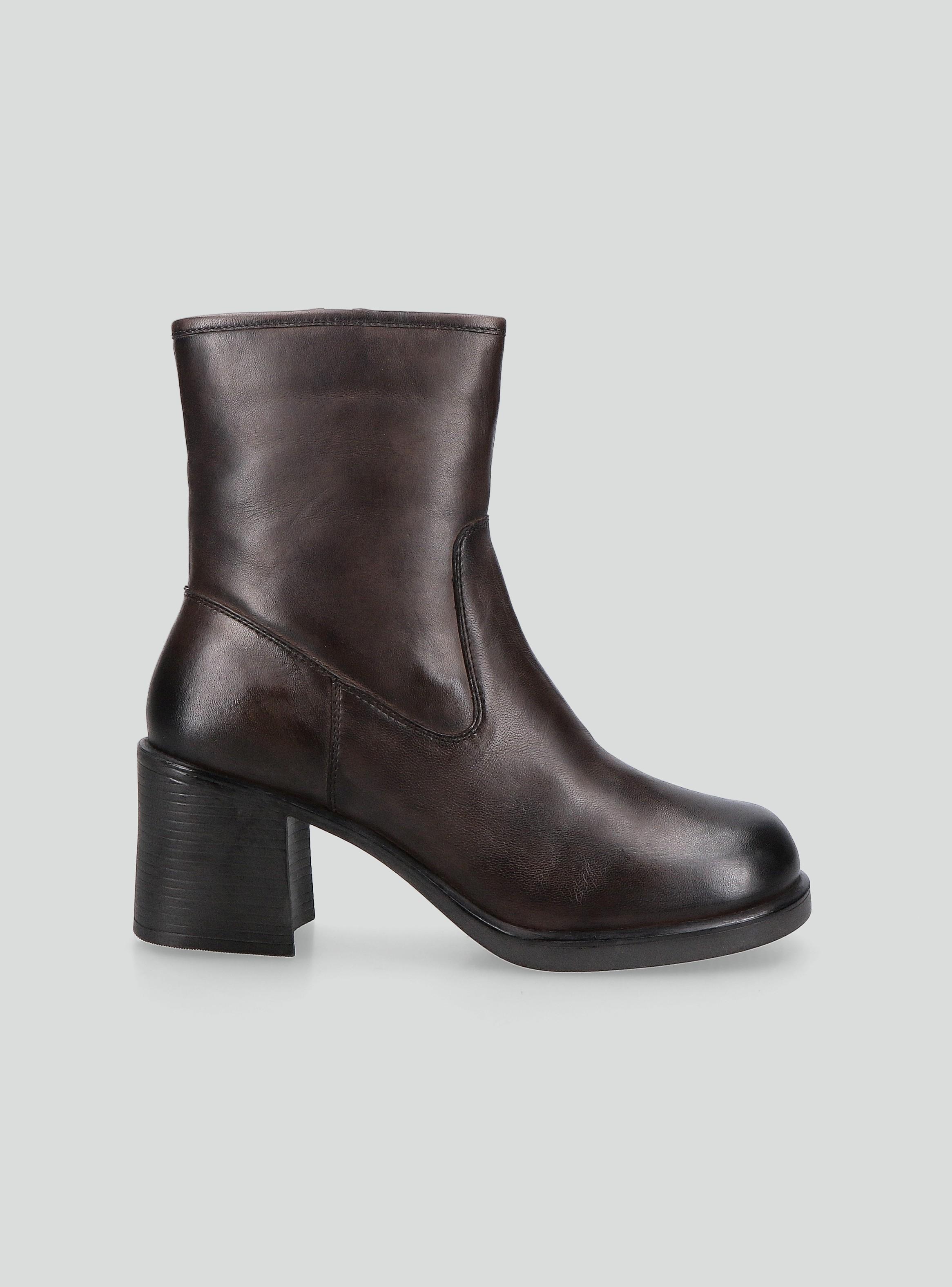 Botín Caña Ajustada Taco Columna Cuero Mujer-1