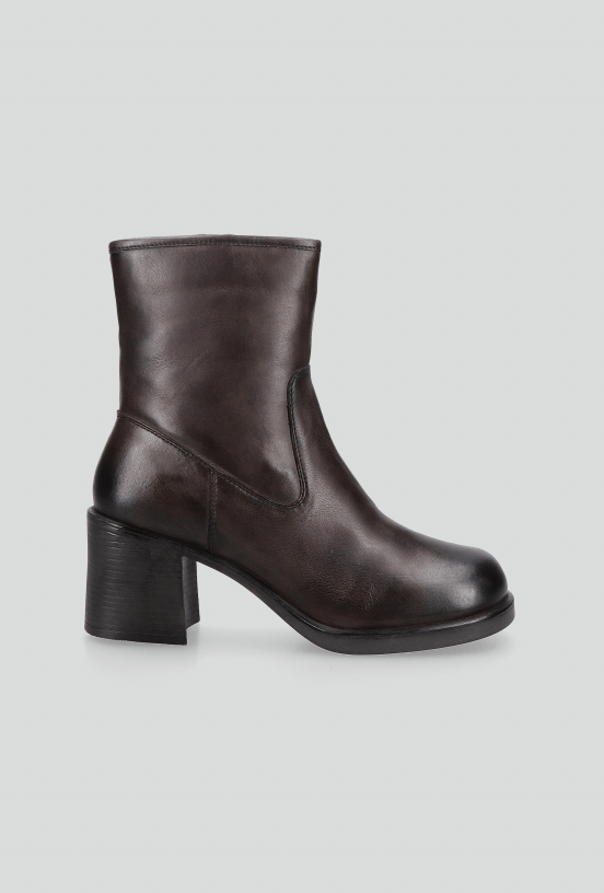 Botín Caña Ajustada Taco Columna Cuero Mujer-4