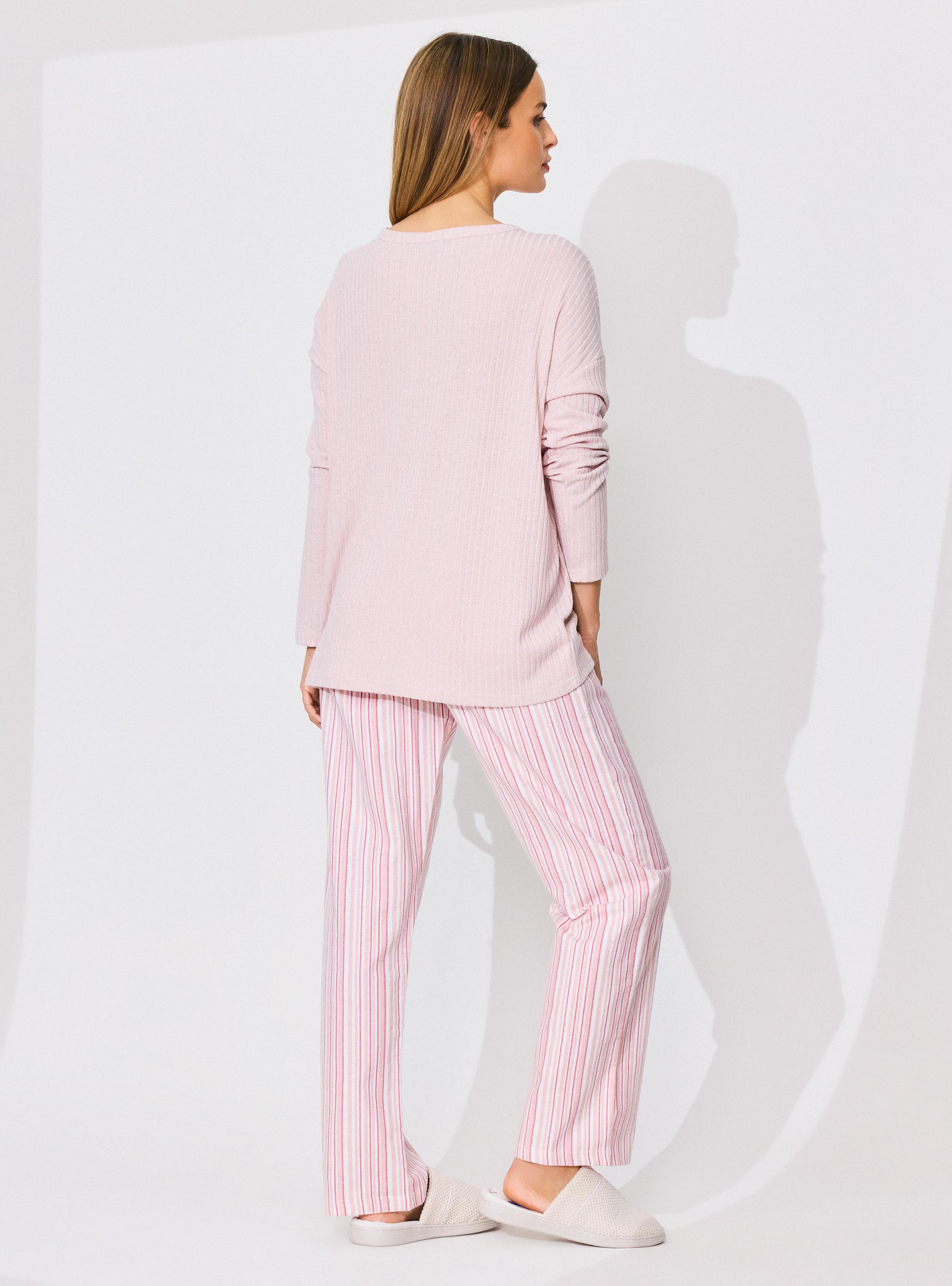 Pijama Polera Rib Poliéster Pantalón Franela Algodón-5