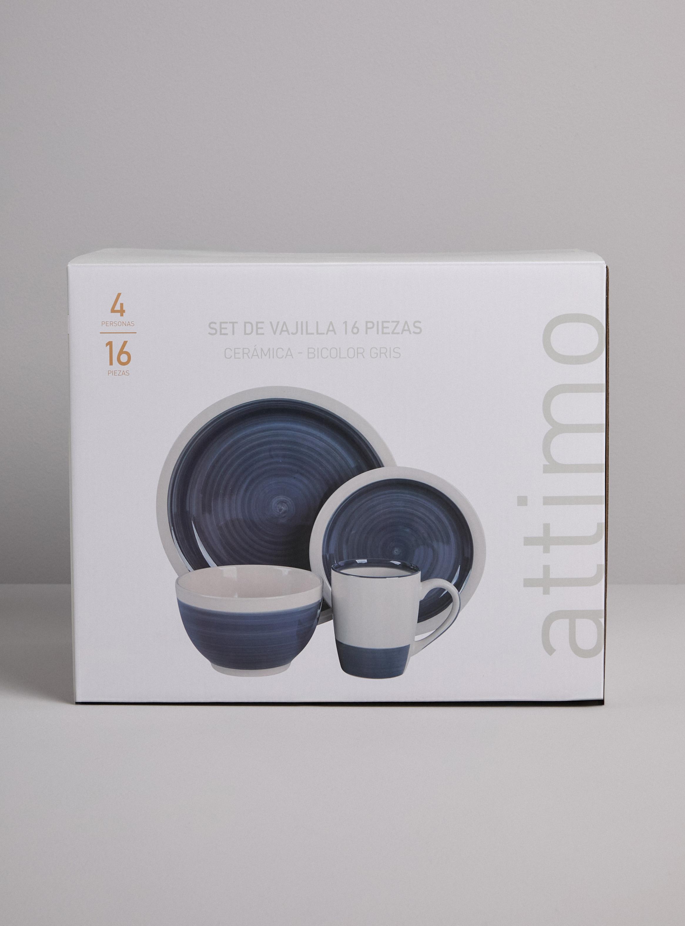 Set Vajilla 16 Piezas Bicolor Gris Cerámica-3