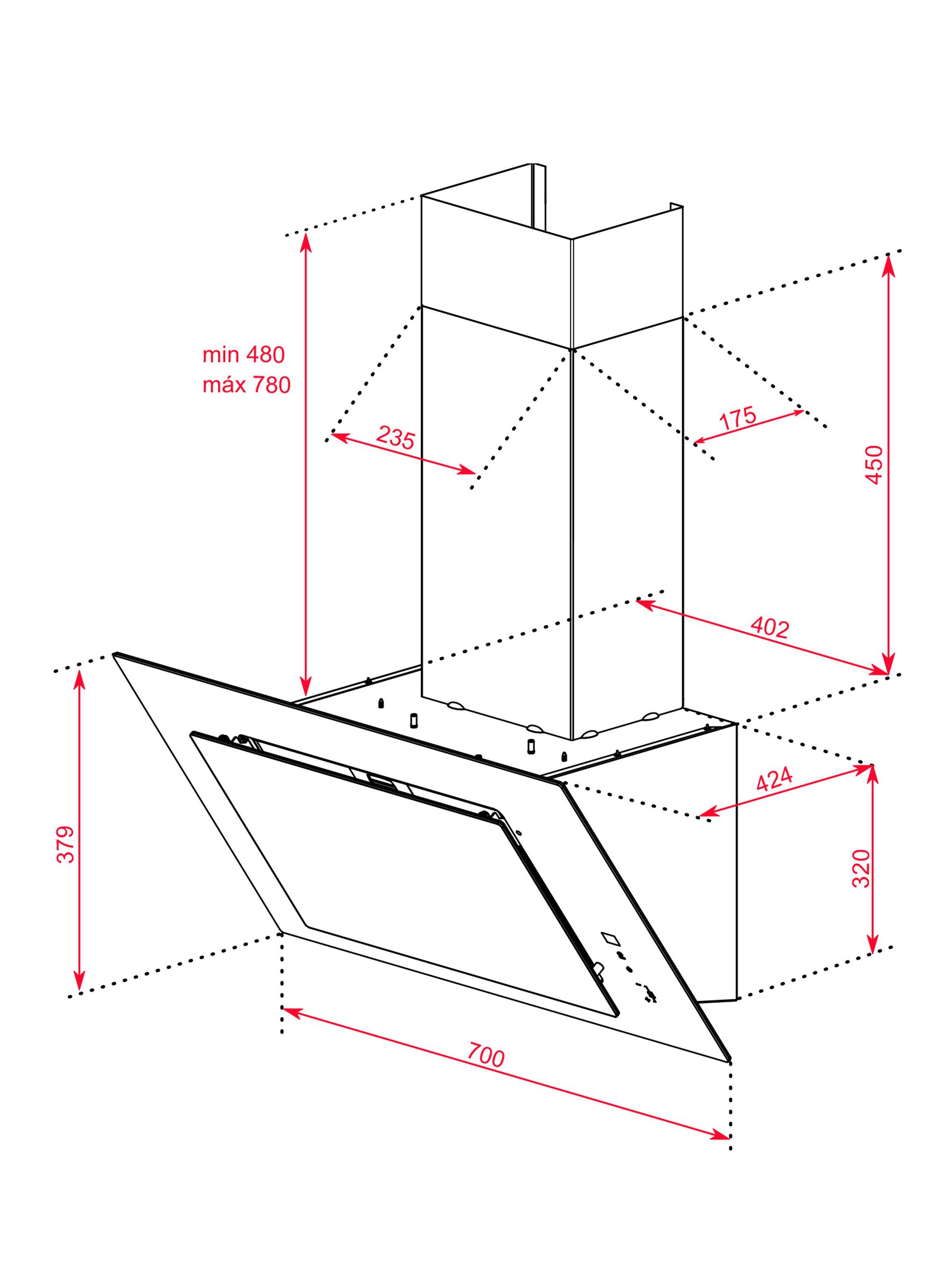 Campana Decorativa Pared 70 cm DVT Pro 78660 Negro-2