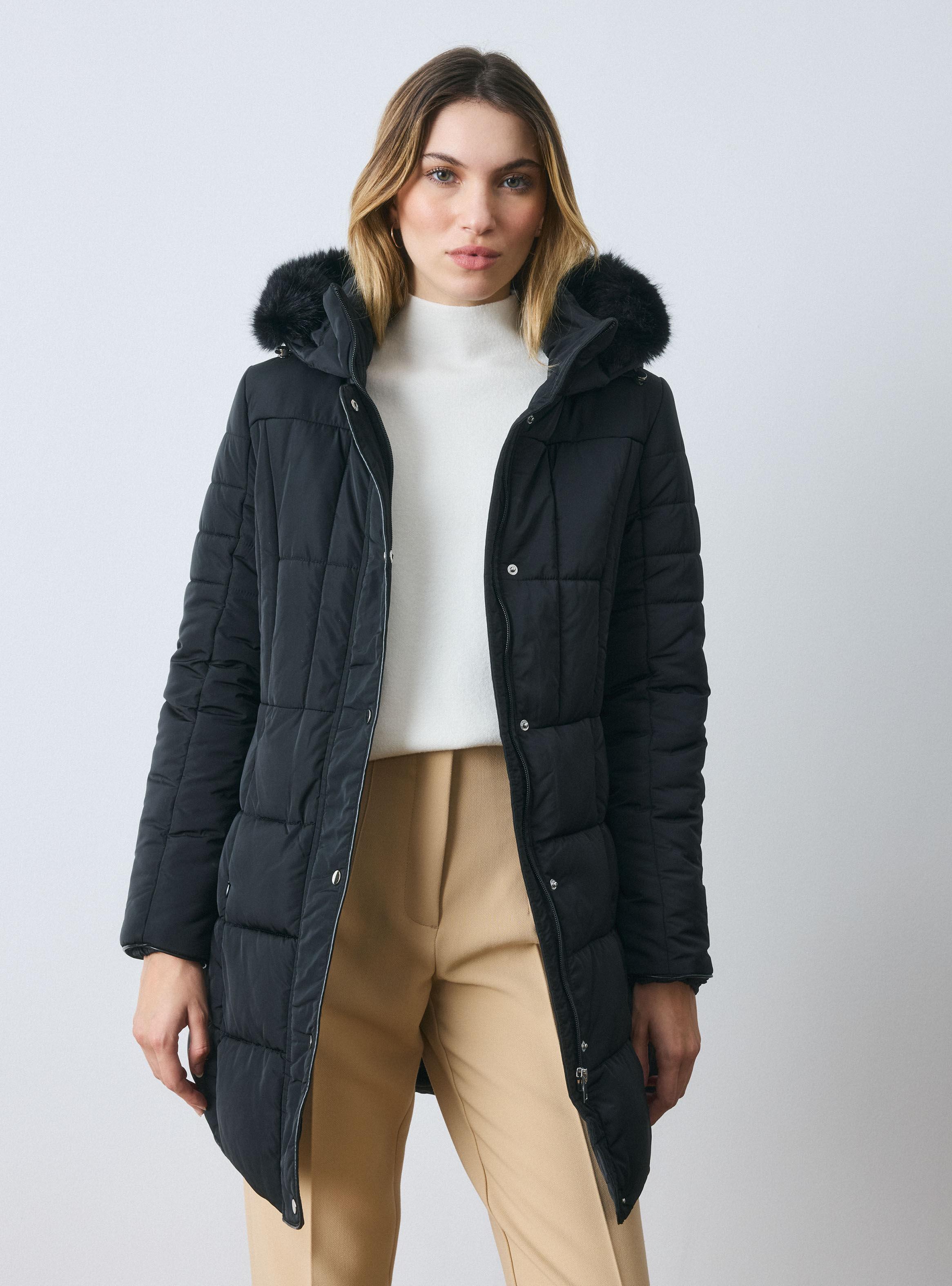 Parka Larga Capucha Desmontable con Piel-0