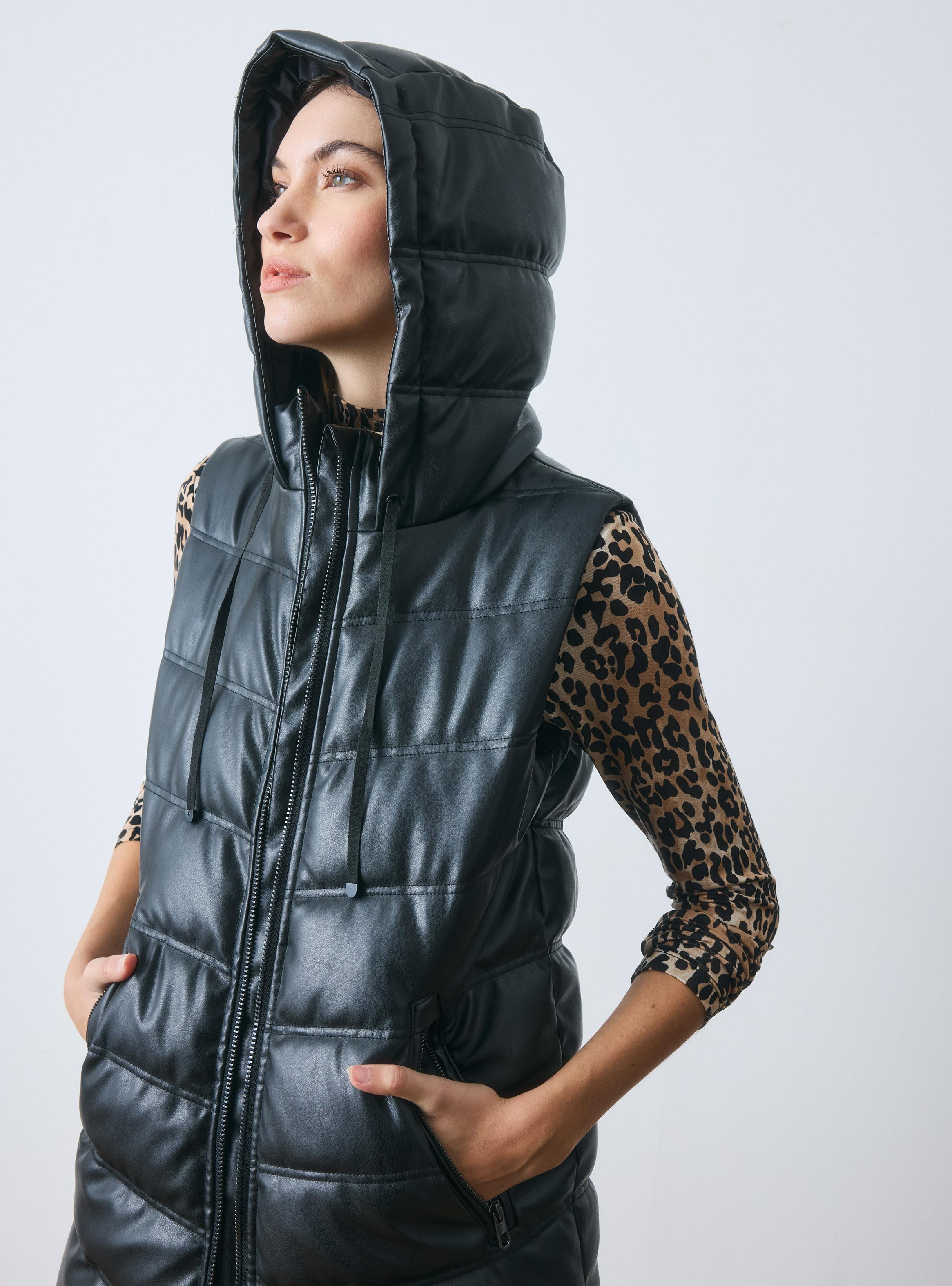 Parka sin Mangas de Cuero Sintético Acolchado-3