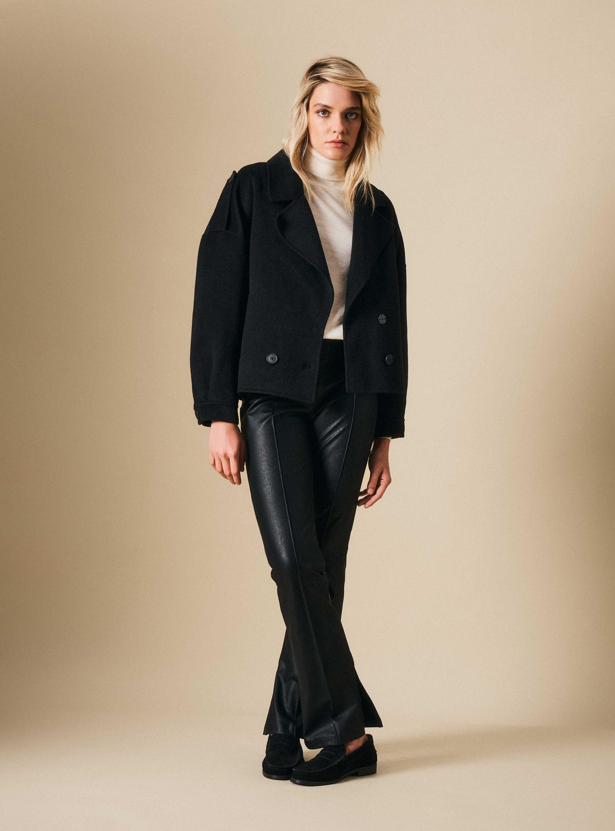 Chaqueta Trench Corto con Lana Detalle de PU-4