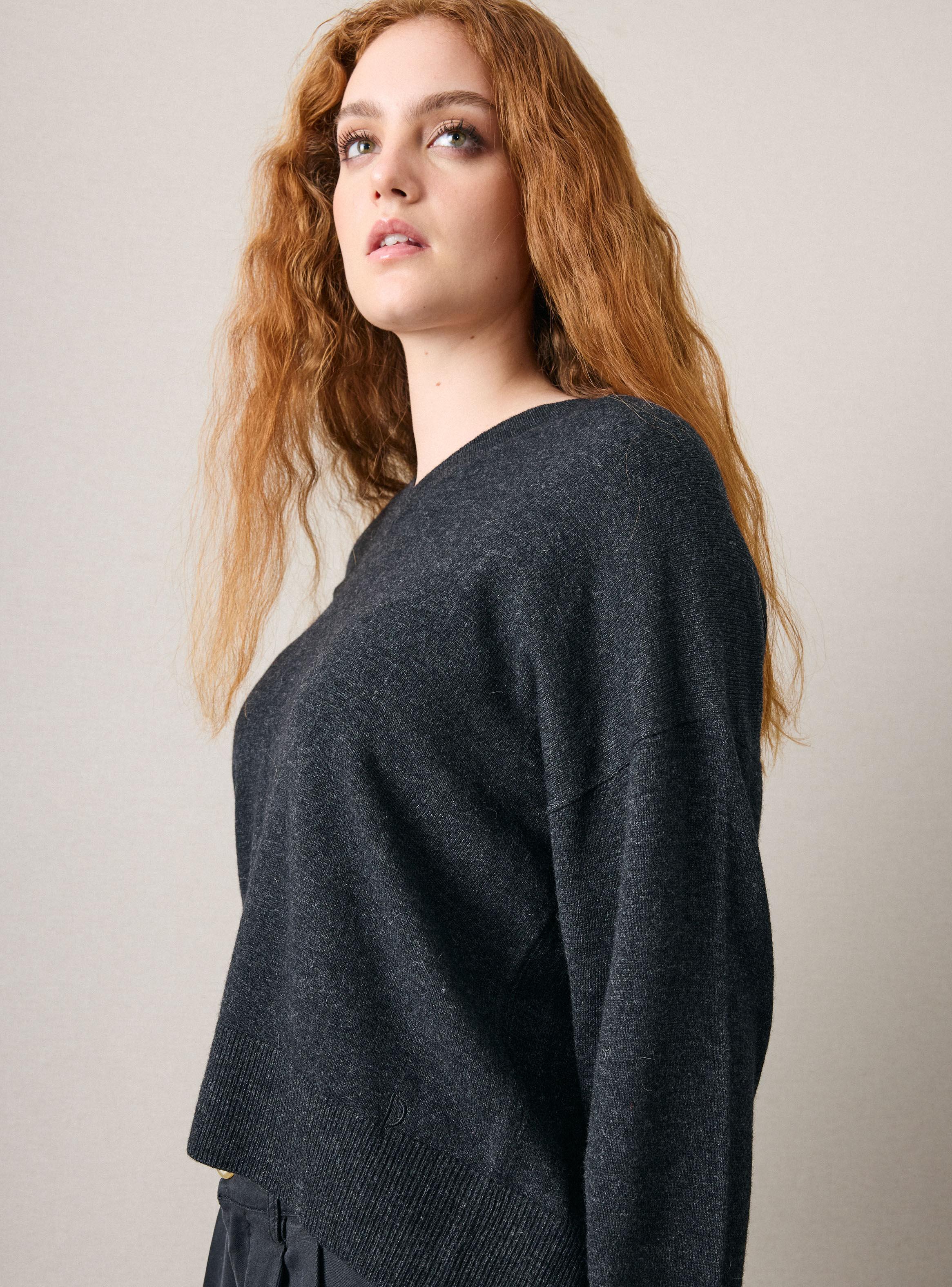 Sweater Cuello en V Tejido con Lana-2