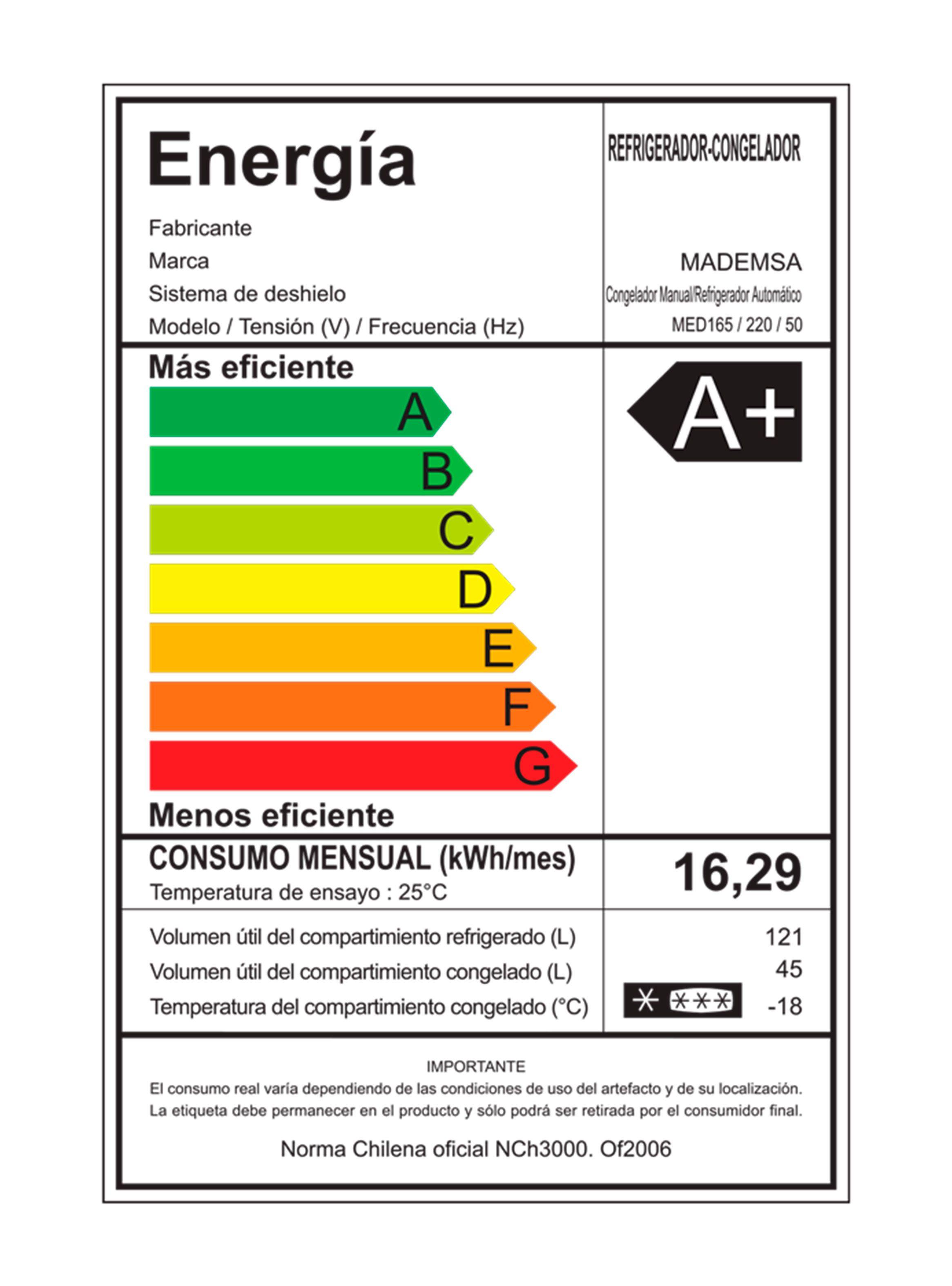 Refrigerador Bottom Freezer Frío Directo 166 Litros MED165-6