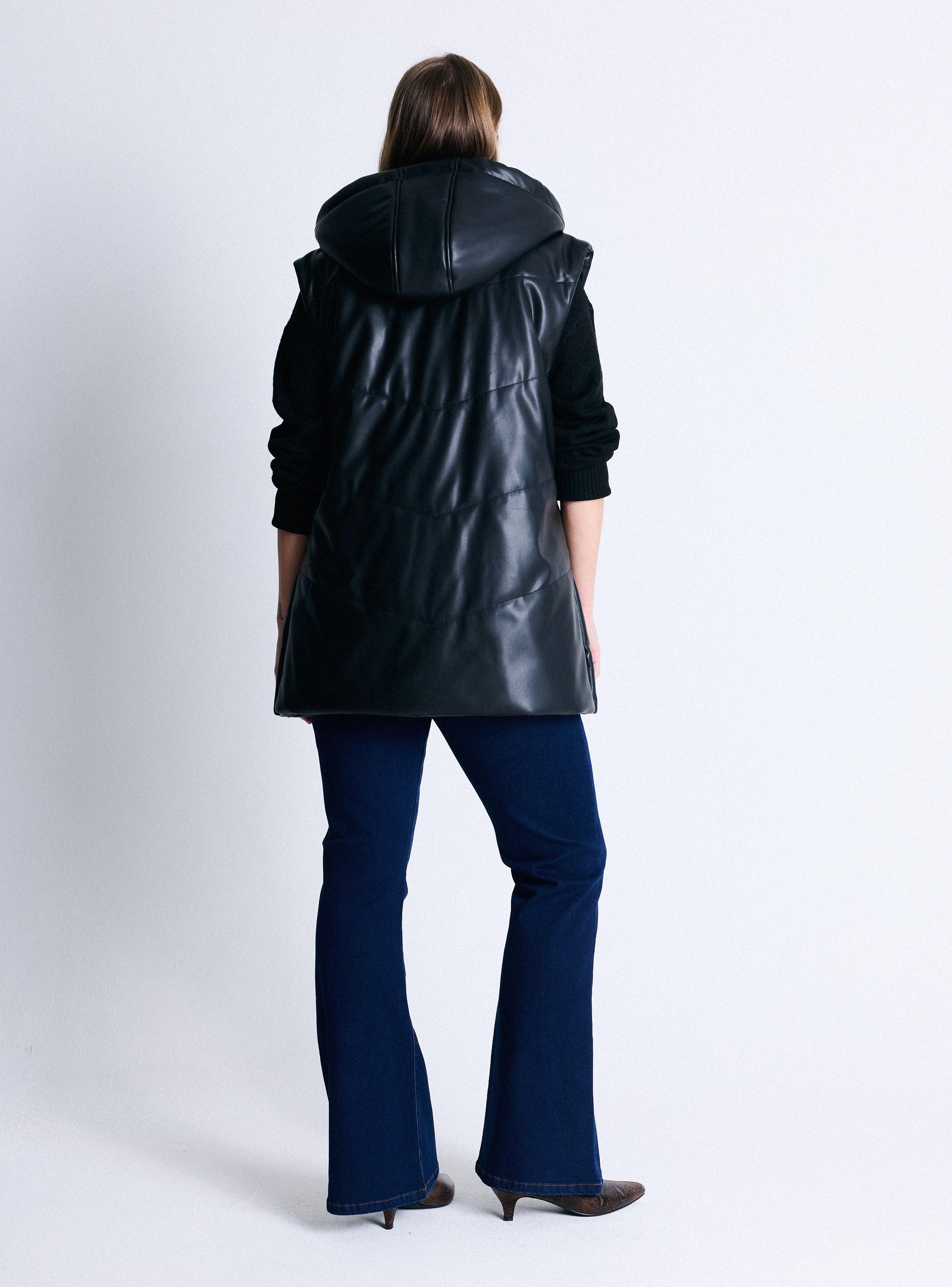 Parka Larga de Cuero Sintético Acolchado-5