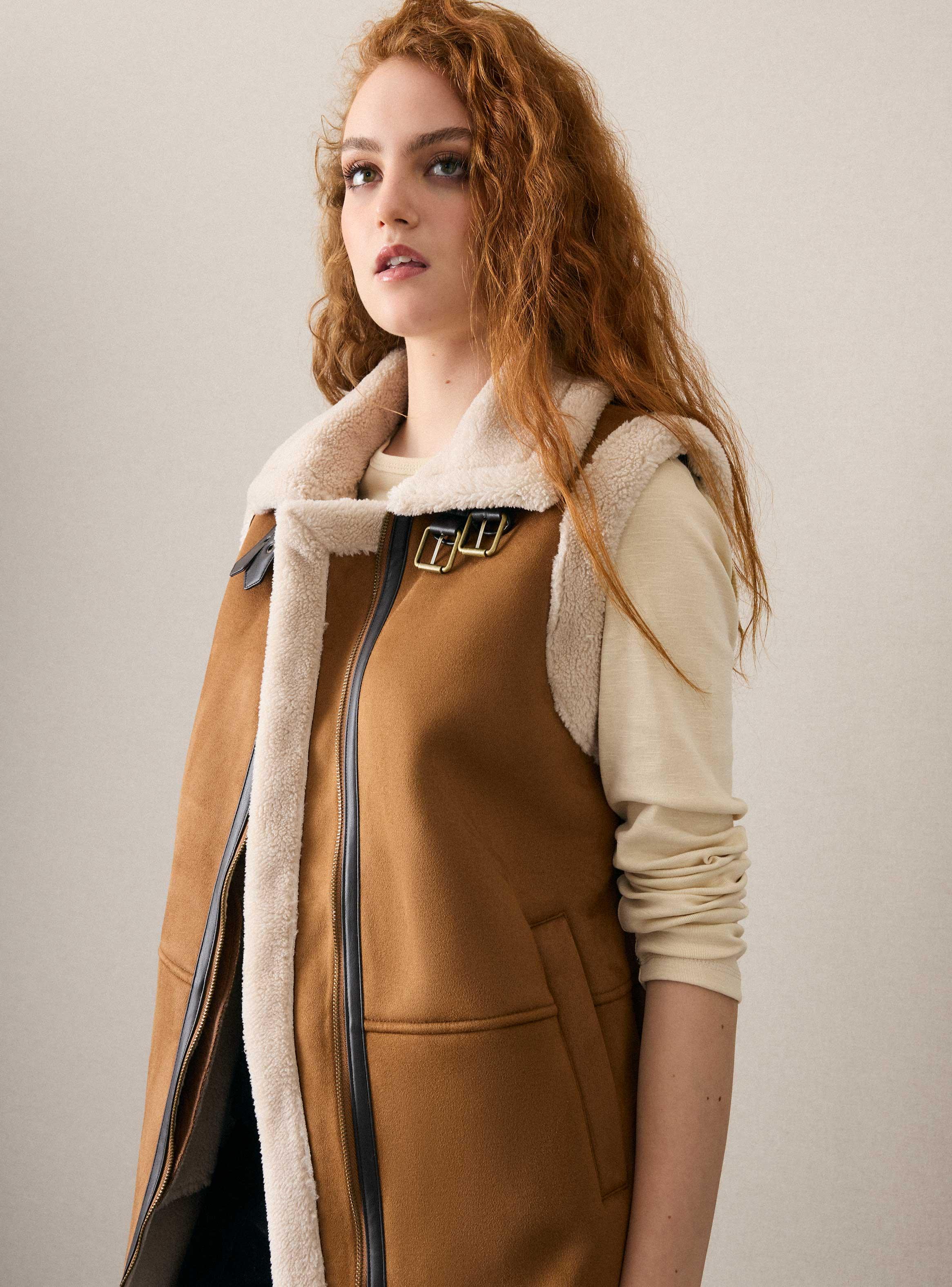 Chaqueta Larga de Gamuza Forrada en Sherpa-2