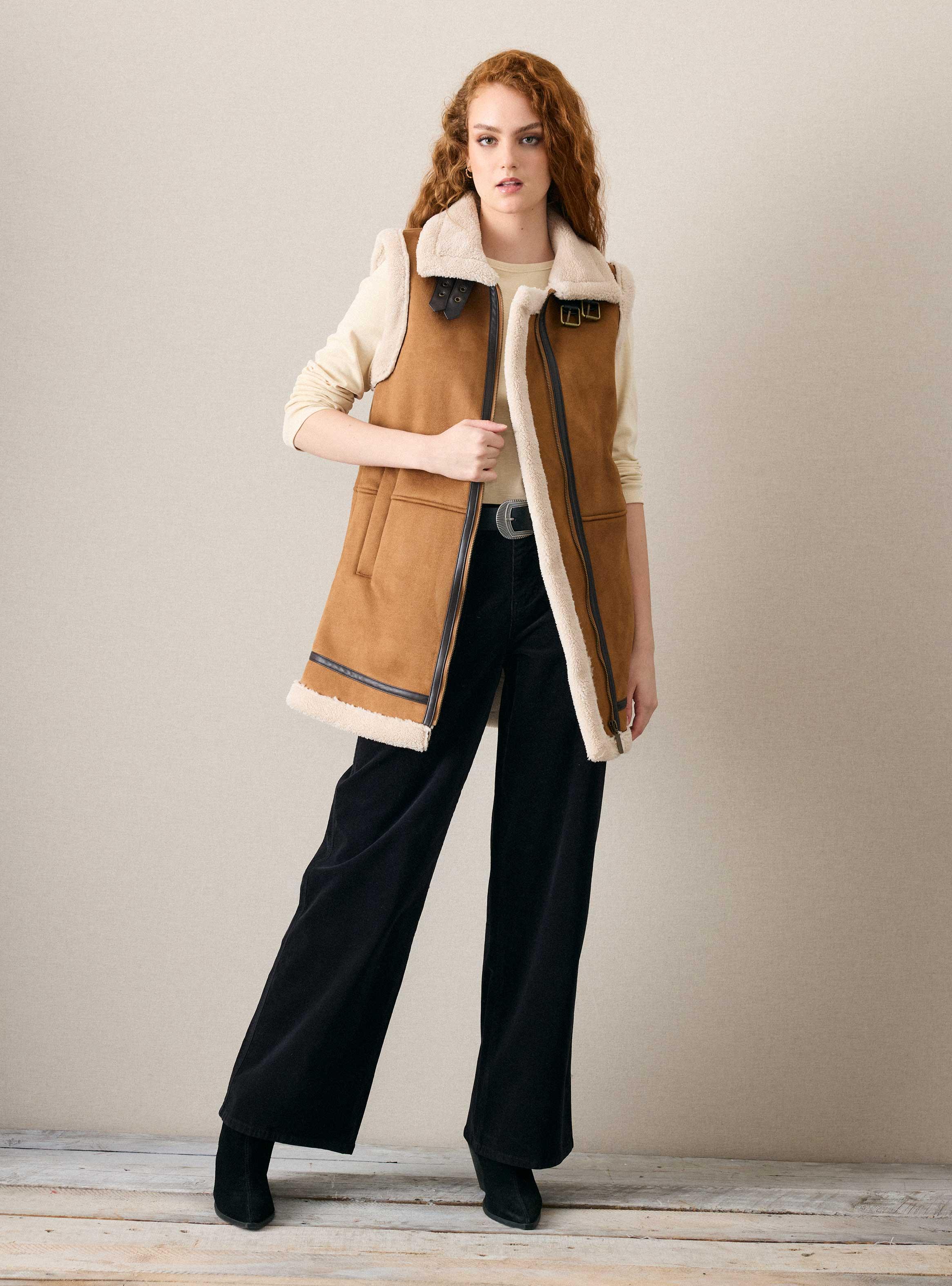 Chaqueta Larga de Gamuza Forrada en Sherpa-4