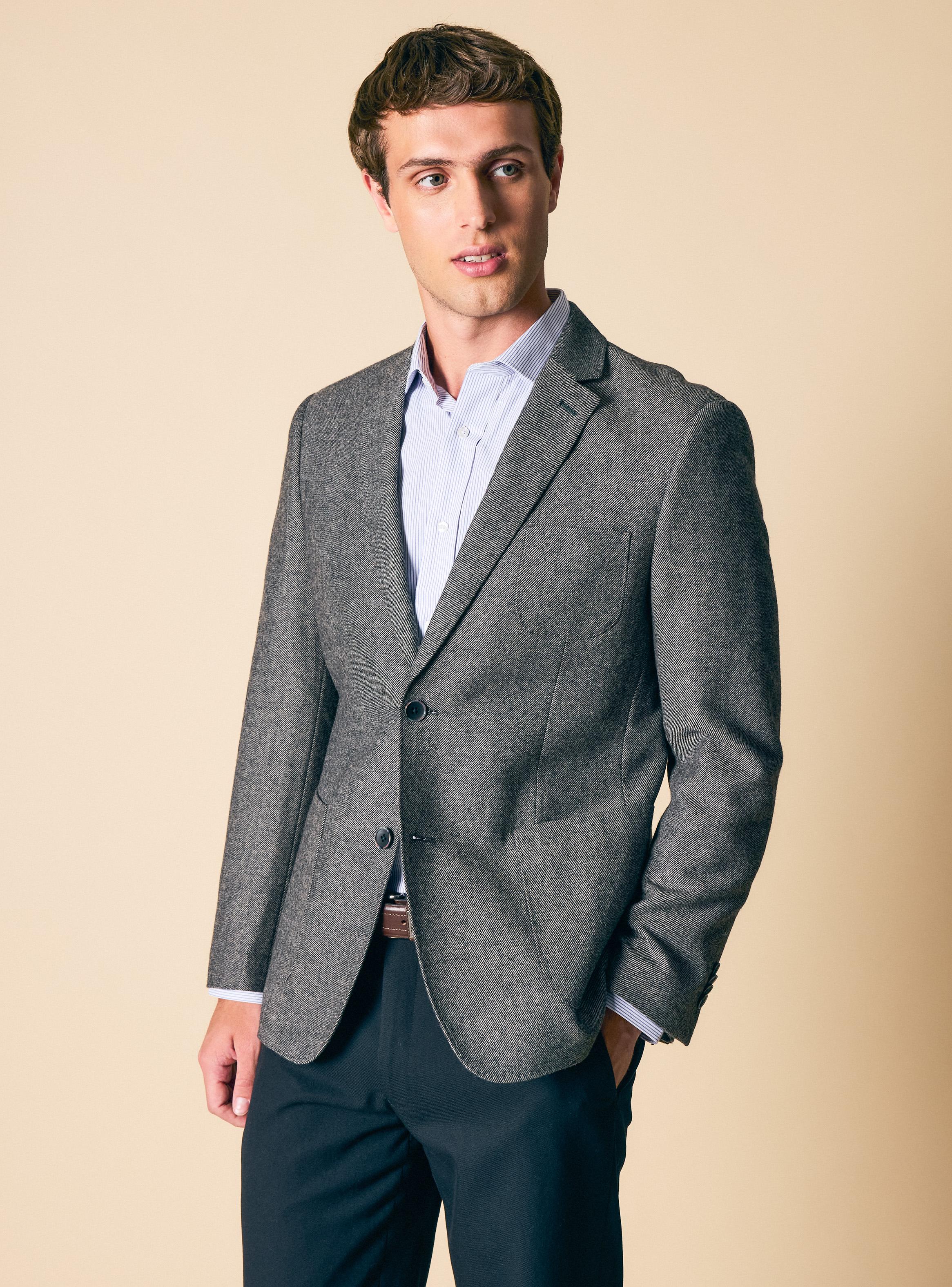 Blazer Recto Tweed Diagonal Bolsillos de Parche-0