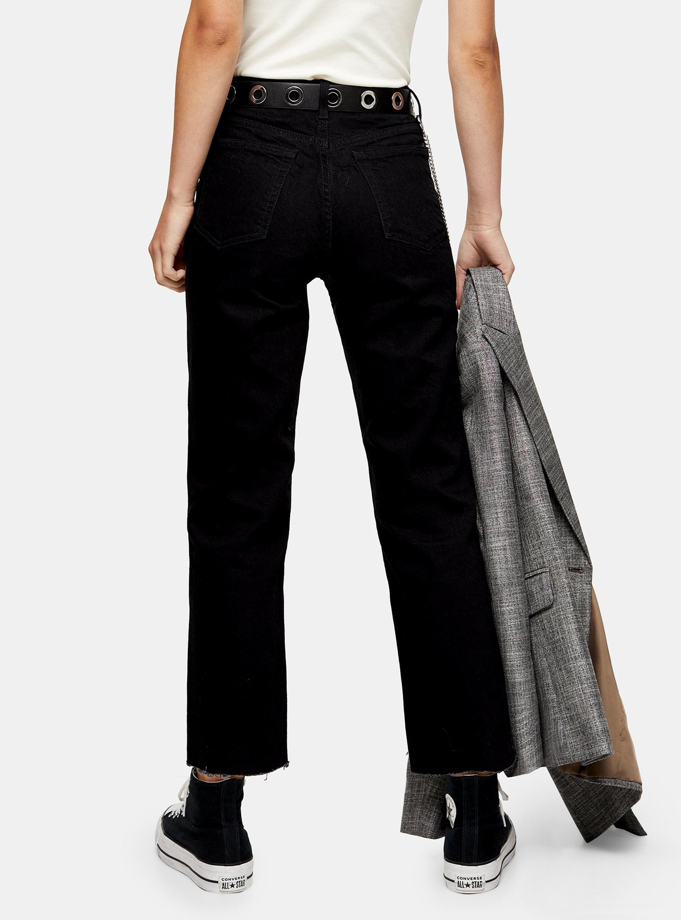 Jeans Straight Black Raw Hem Largo 30 Topshop-1
