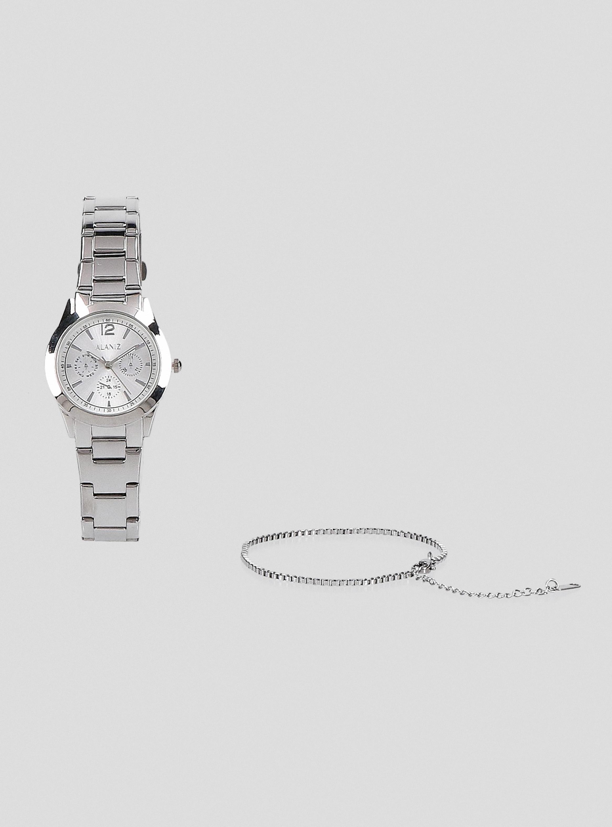 Reloj Metal Análogo Mujer + Pulsera-2