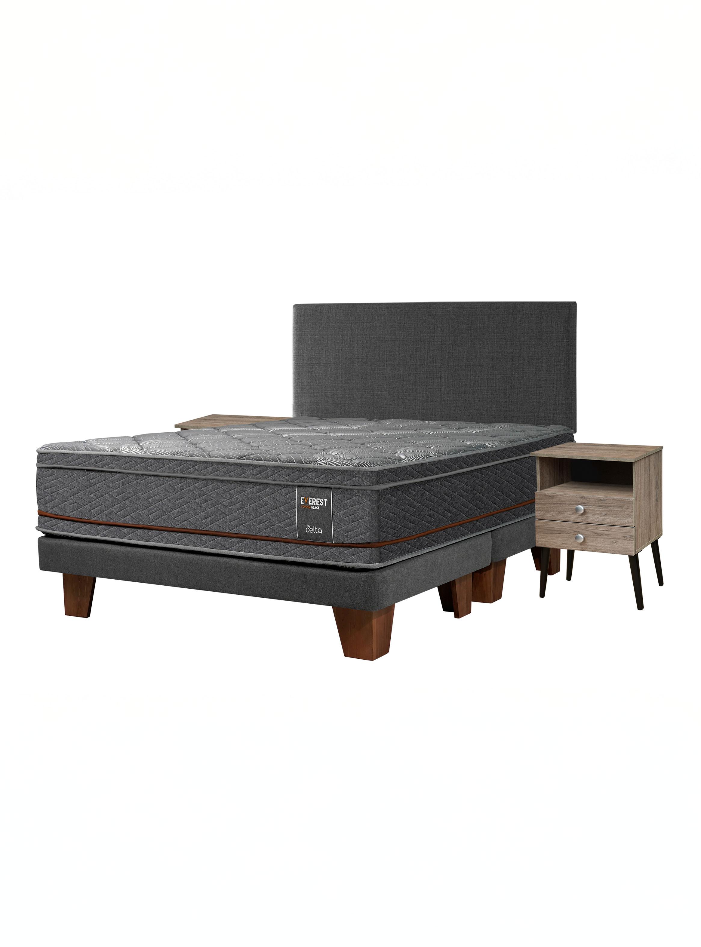 Cama Europea Everest Copper 2 Plazas Base Dividida + Respaldo + Velador Malaga Honey-0