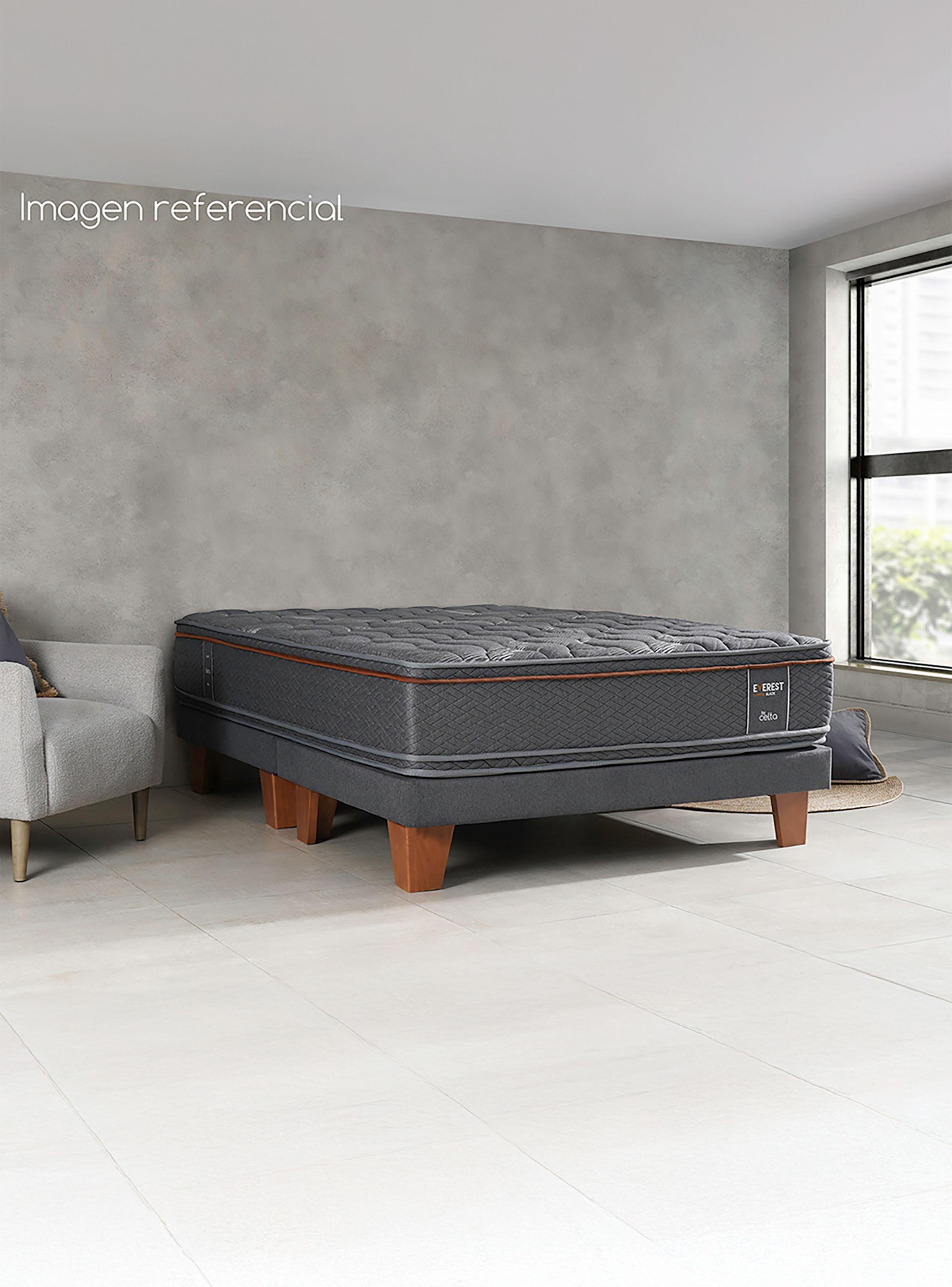 Cama Europea Everest Copper 2 Plazas Base Dividida + Respaldo + Velador Malaga Honey-5