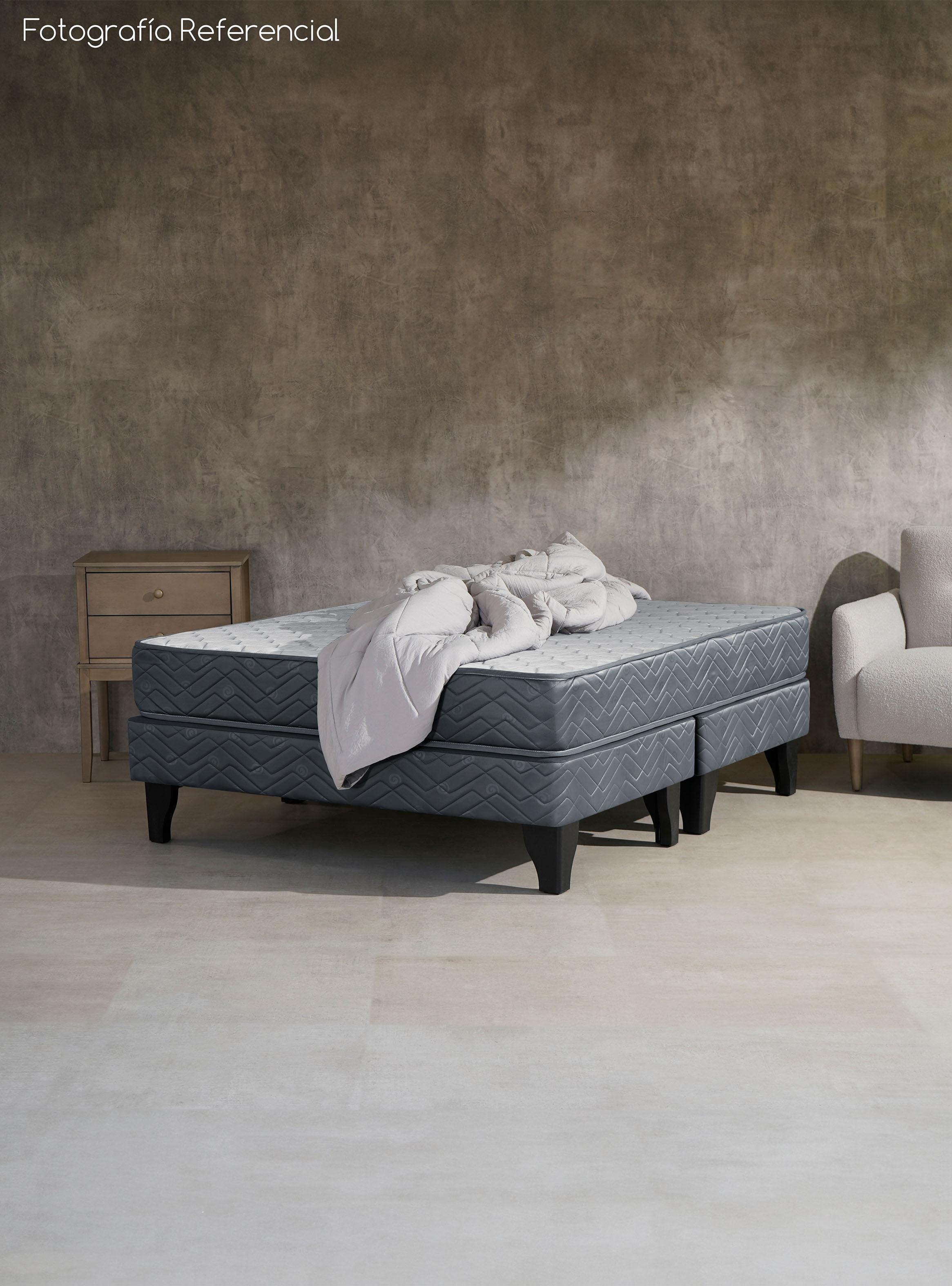 Cama Europea Cadiz 2 Plazas x190 cm + Respaldo Nuit + Velador Granada Nude-5