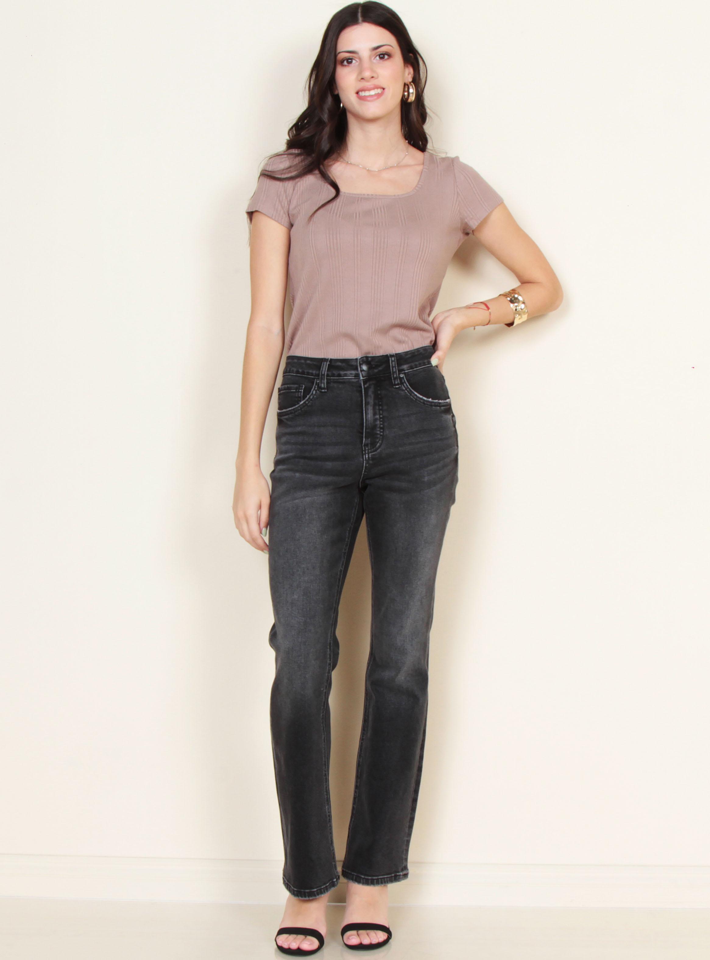 Jeans Recto Tiro Alto Pretina Básica 1 Botón-3