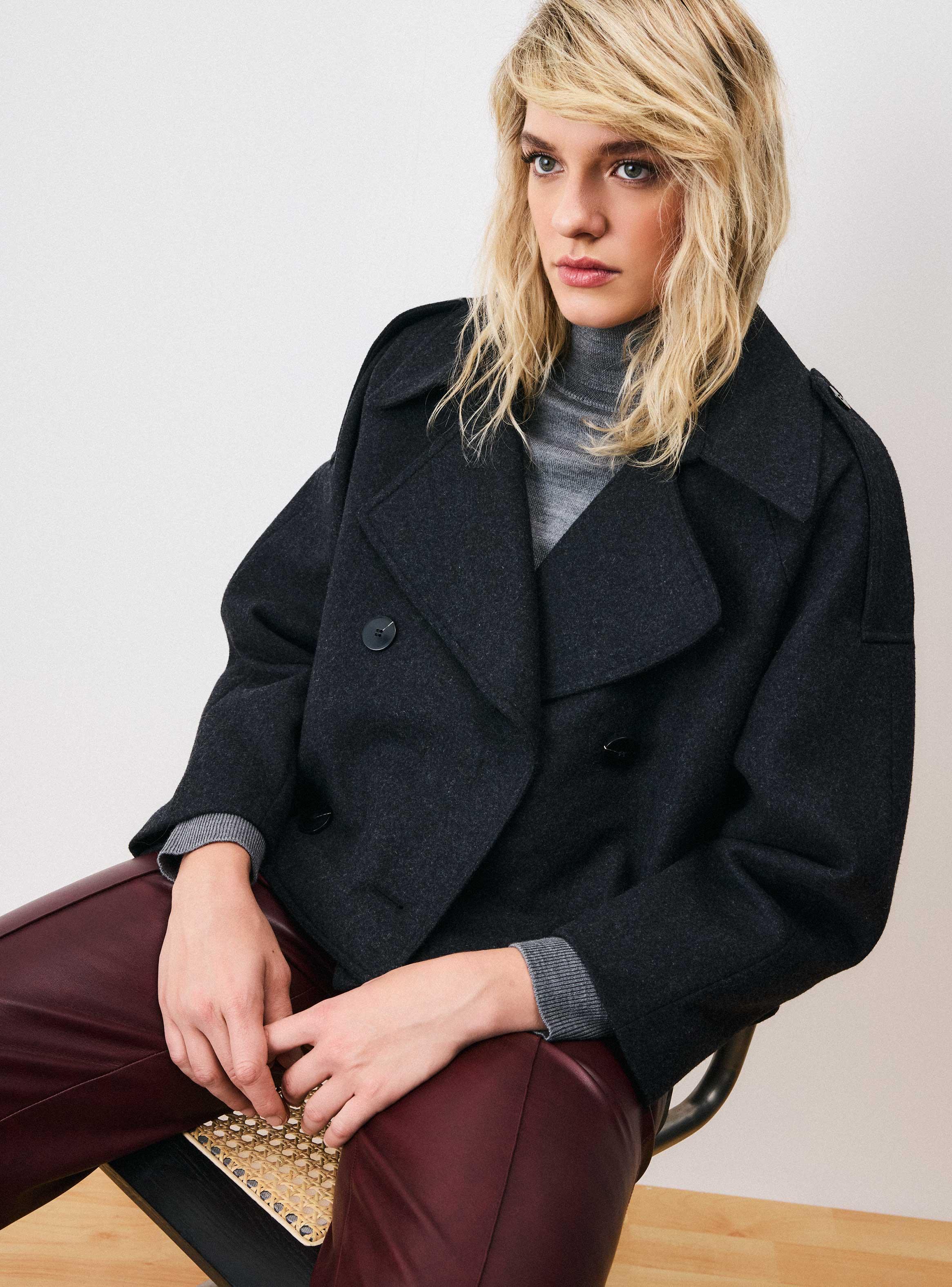 Abrigo Trench Corto con Lana C del Pilar-2
