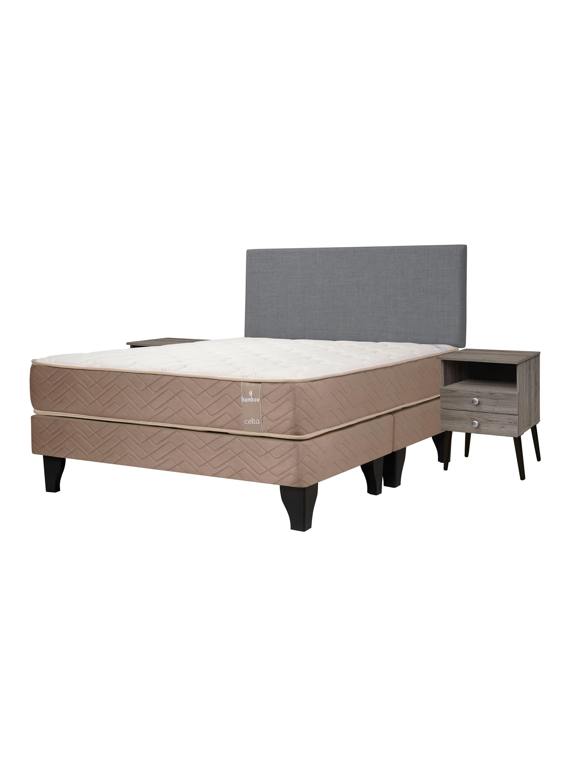 Cama Europea Bamboo 2 Plazas de Base Normal + Respaldo y Veladores Málaga-0