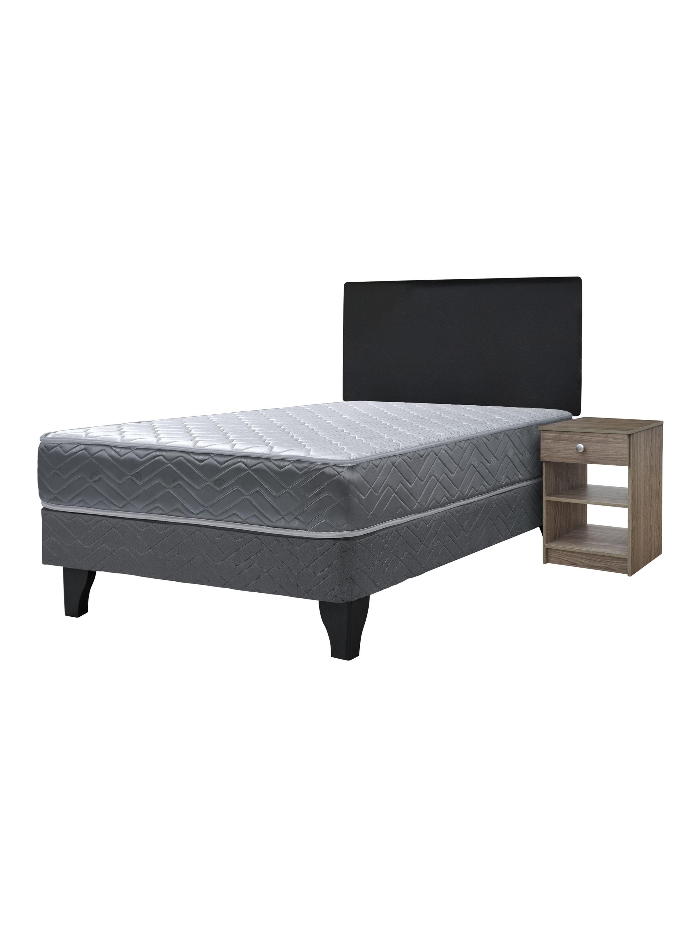 Cama Europea Cadiz 1.5 Plazas + Respaldo Nuit + Velador Granada Honey-0
