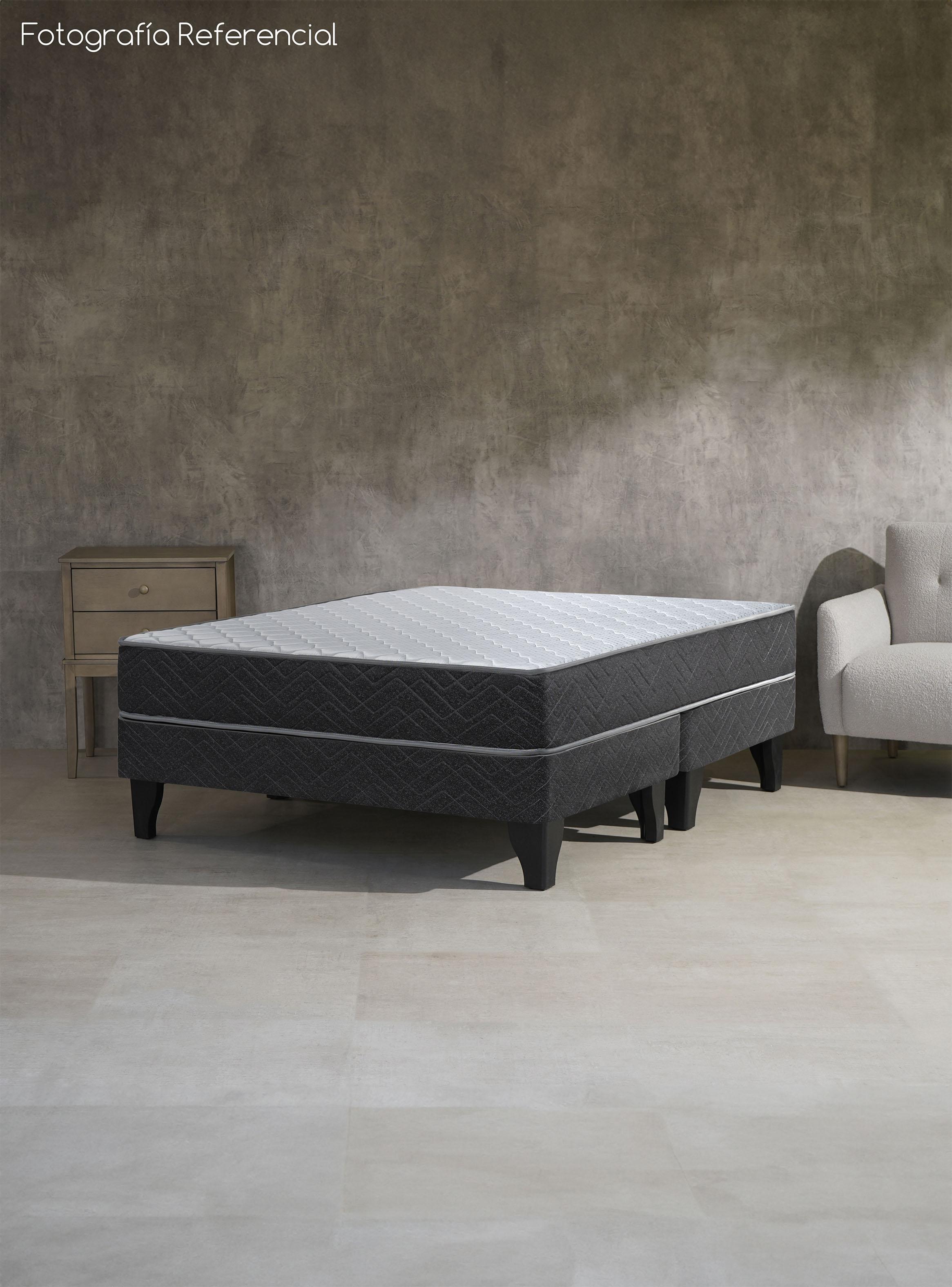 Cama Europea Cadiz 2 Plazas Base Dividida + Respaldo Nuit + Velador Granada Grey-5