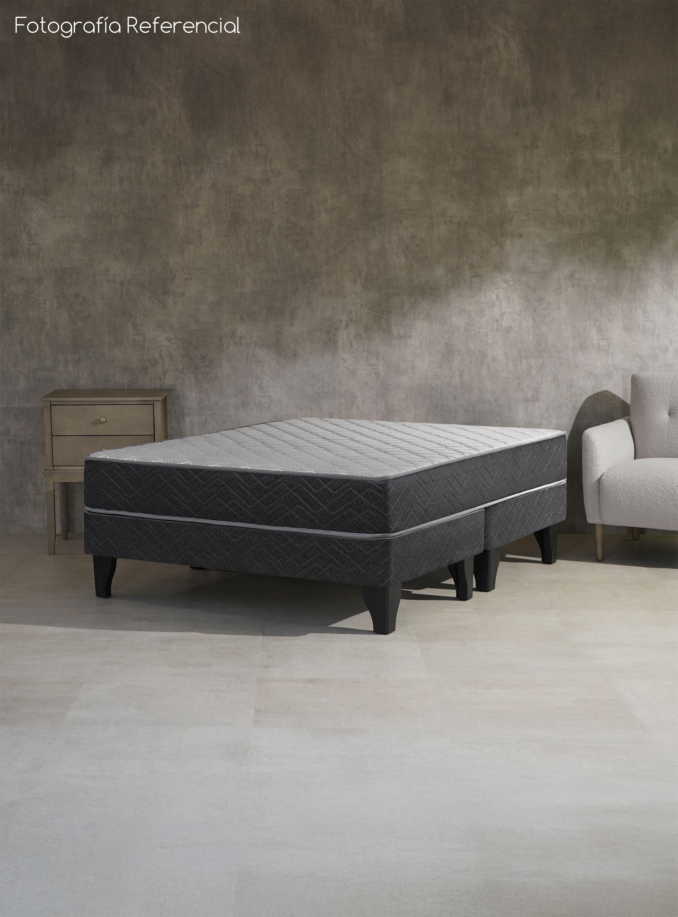 Cama Europea Apolo Black 2 Plazas x190 cm Base Dividida + Respaldo Nuit + Velador Nude-5