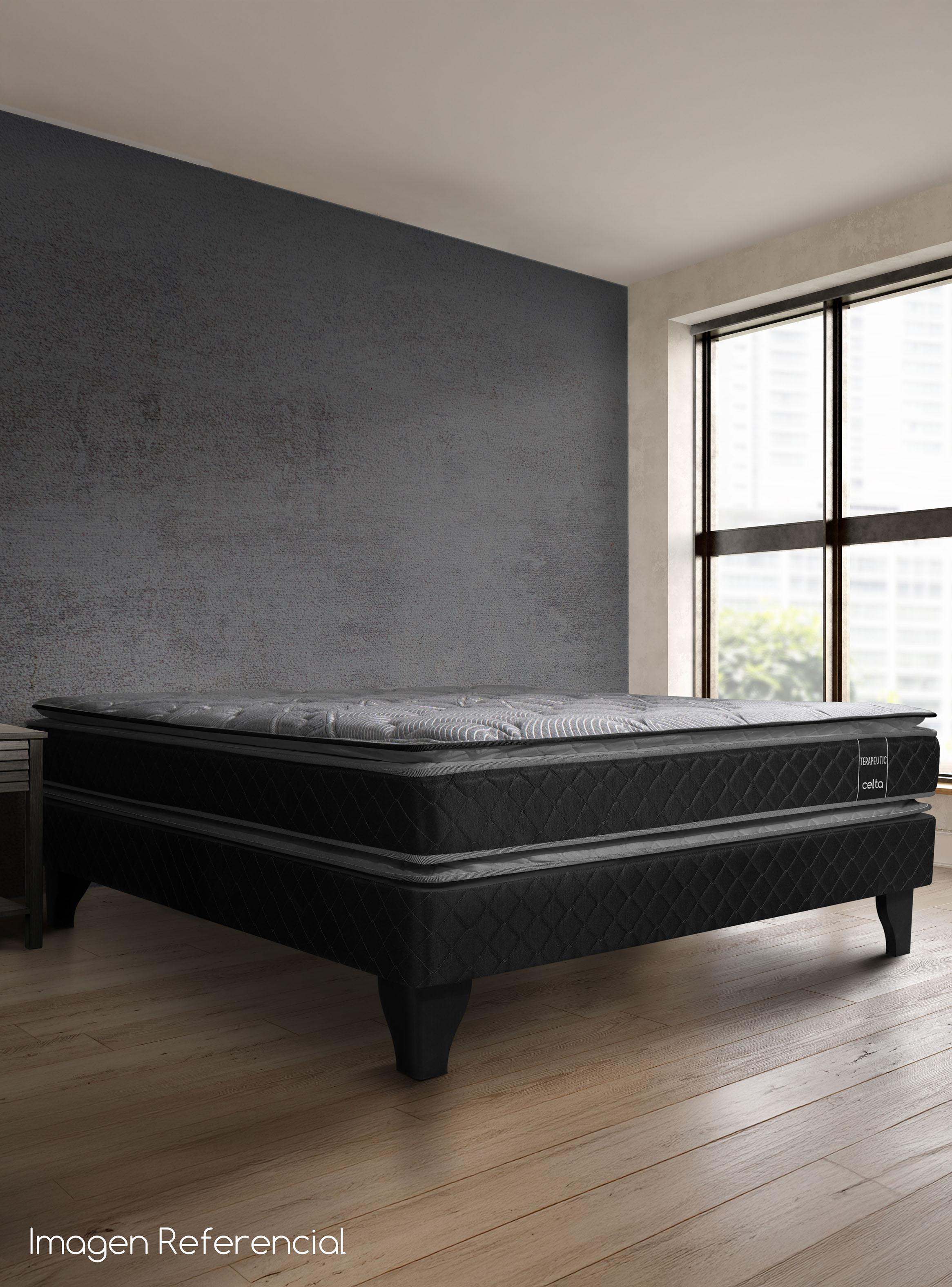 Cama Europea Terapeutic 2 Plazas Base Normal con Respaldo y Veladores-5